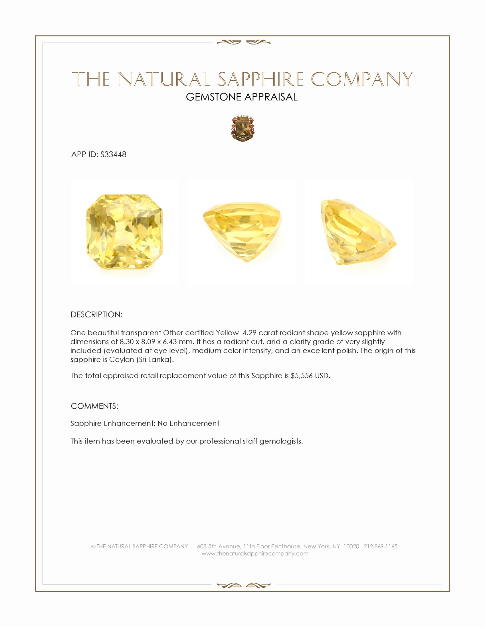 4.29 Ct. Yellow Sapphire from Ceylon (Sri Lanka)
