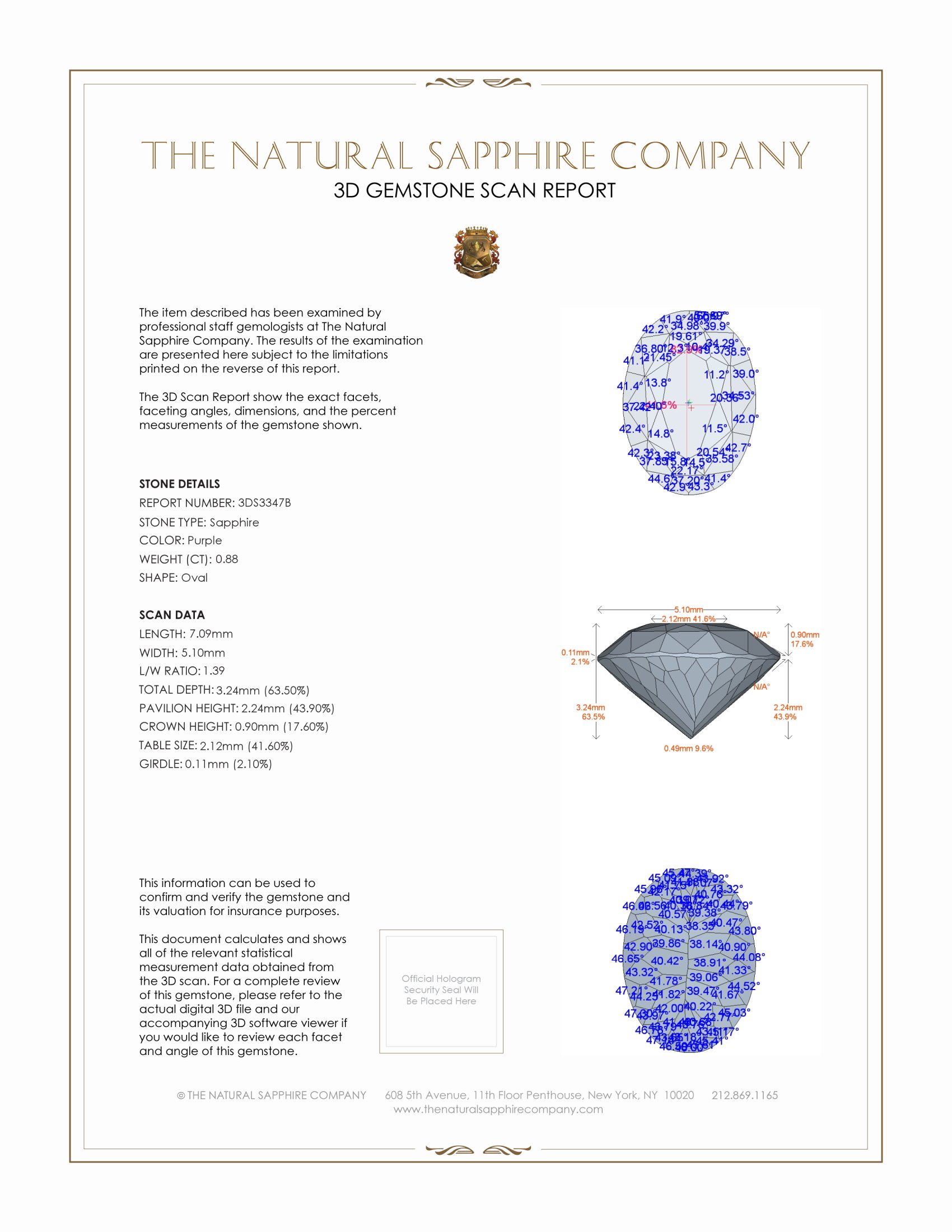 0.88 Ct. Purple Sapphire from Ceylon (Sri Lanka)