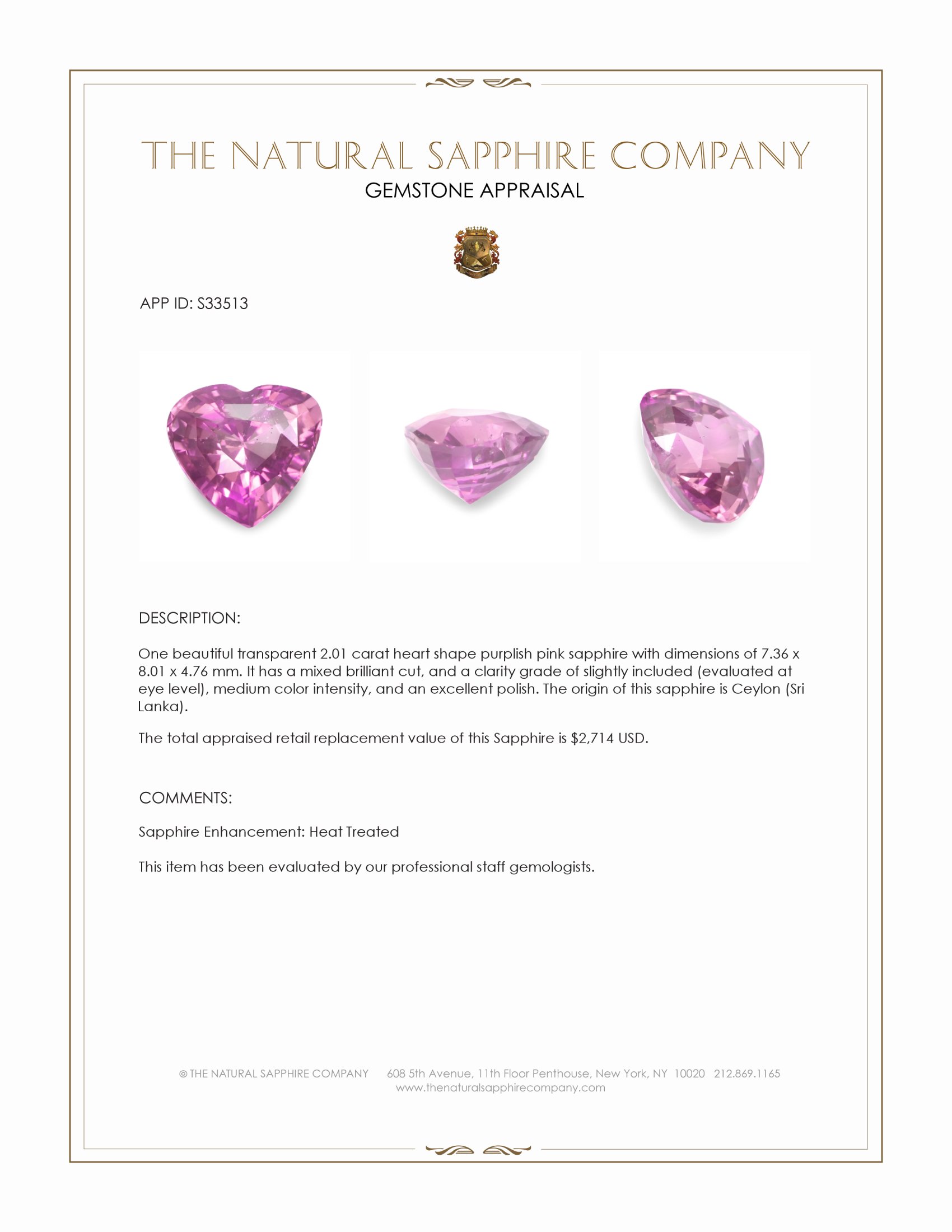 2.01 Ct. Purplish Pink Sapphire from Ceylon (Sri Lanka)