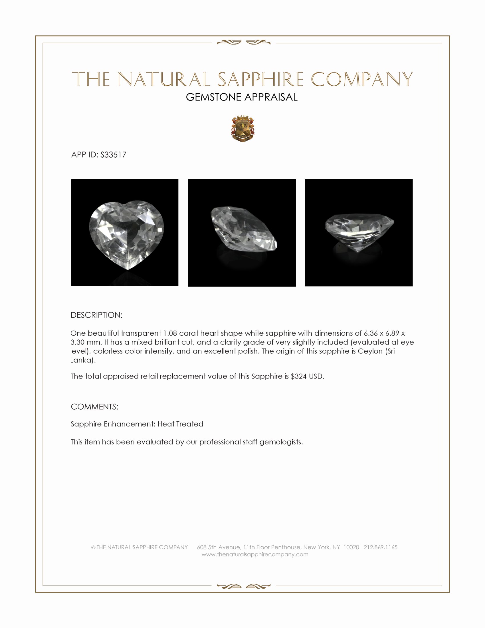 1.08 Ct. White Sapphire from Ceylon (Sri Lanka)