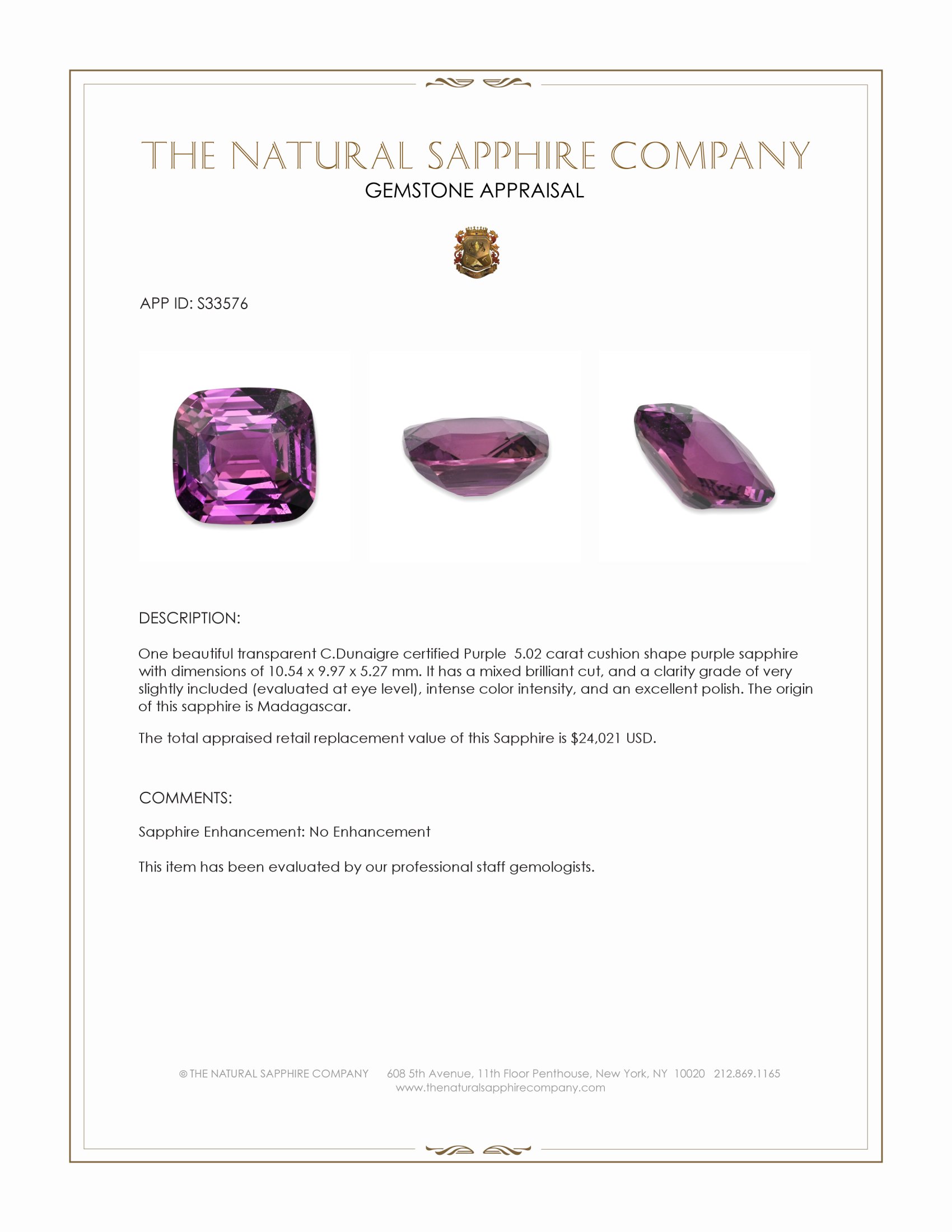 5.02 Ct. Purple Sapphire from Madagascar