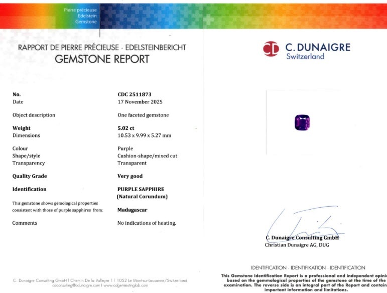 5.02 Ct. Purple Sapphire from Madagascar