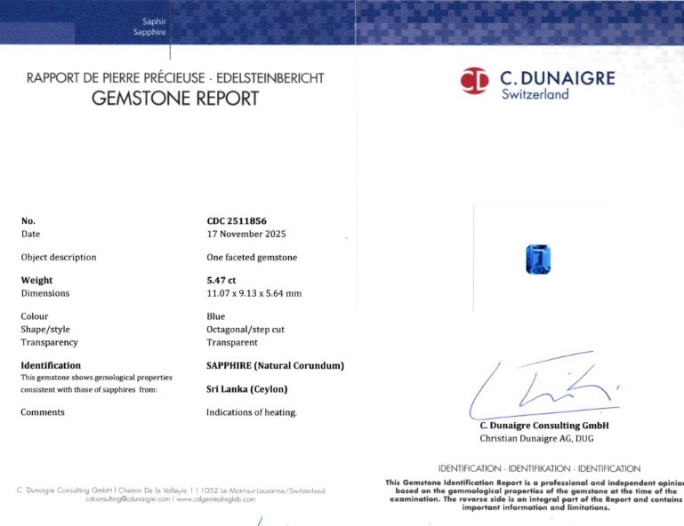 5.47 Ct. Blue Sapphire from Ceylon (Sri Lanka)