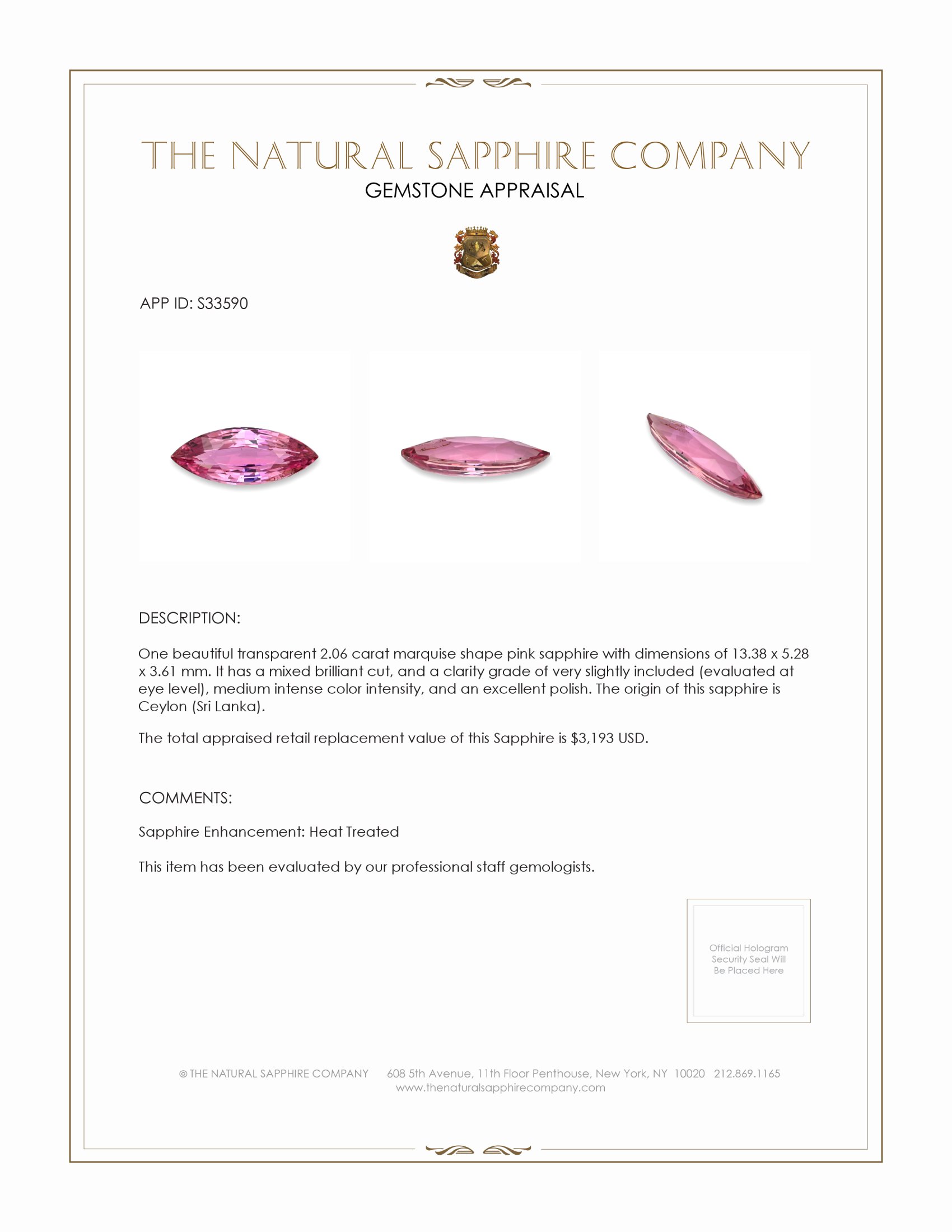 2.06 Ct. Pink Sapphire from Ceylon (Sri Lanka)