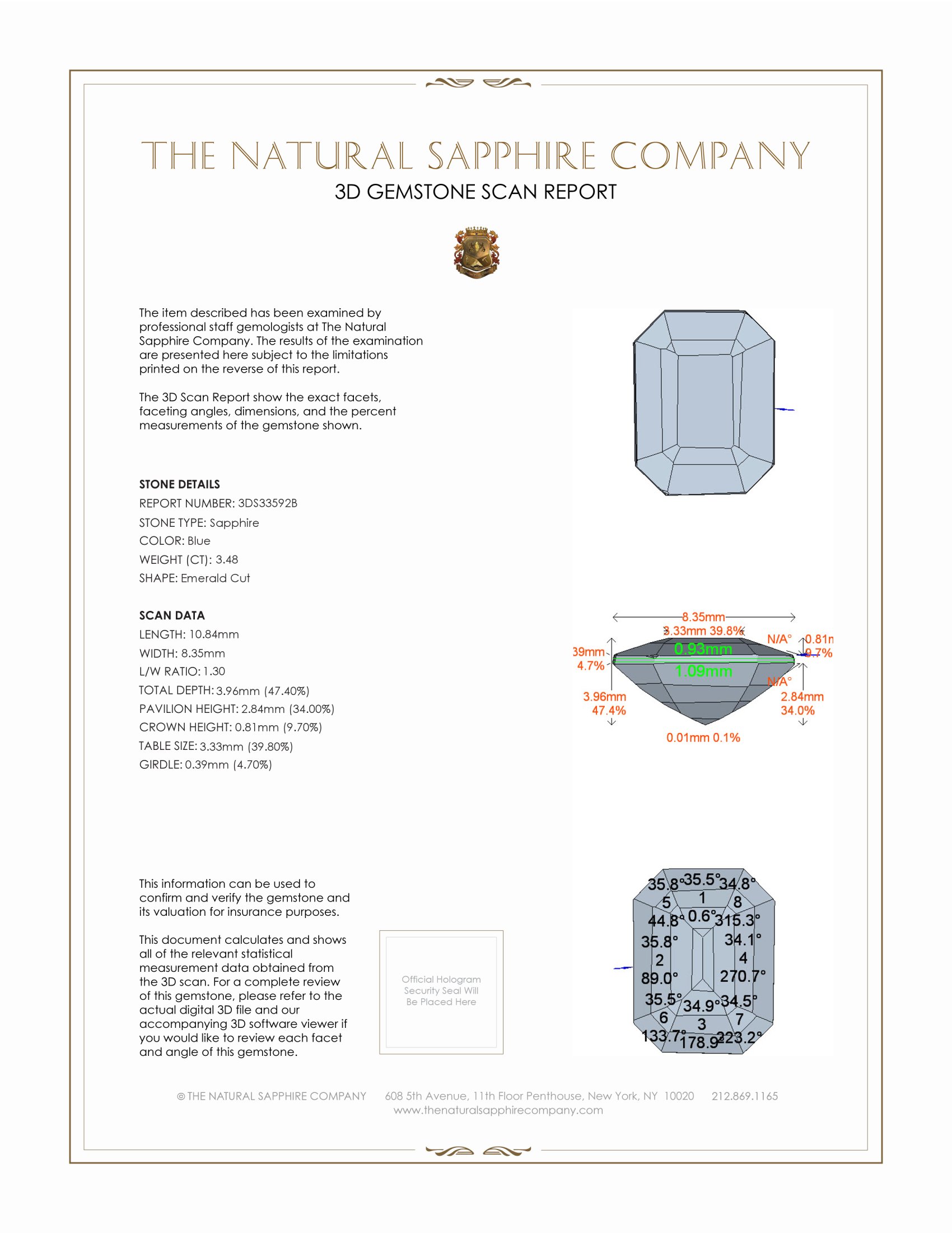 3.48 Ct. Blue Sapphire from Ceylon (Sri Lanka)