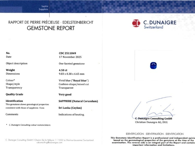 4.50 Ct. Blue Sapphire from Ceylon (Sri Lanka)