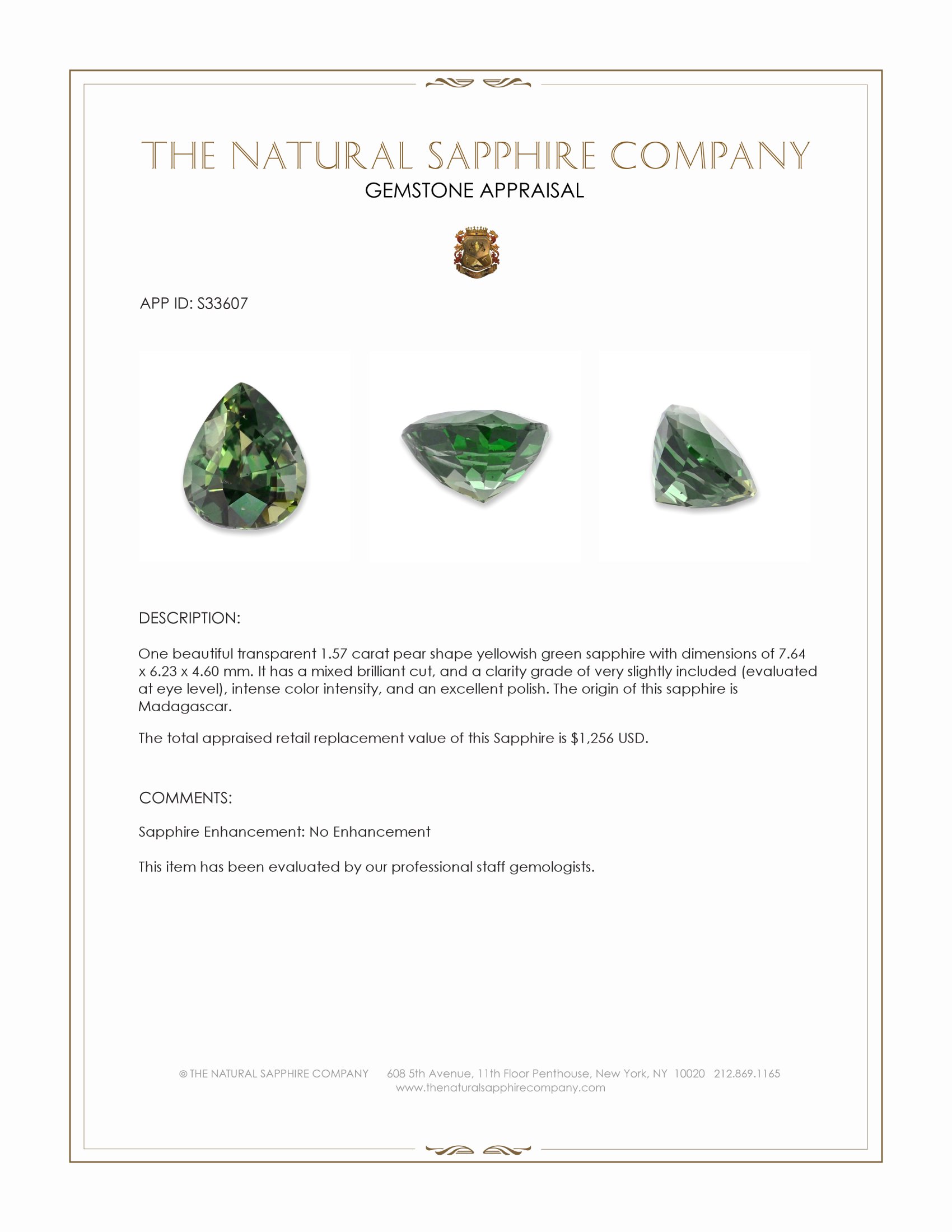 1.57 Ct. Yellowish Green Sapphire from Madagascar