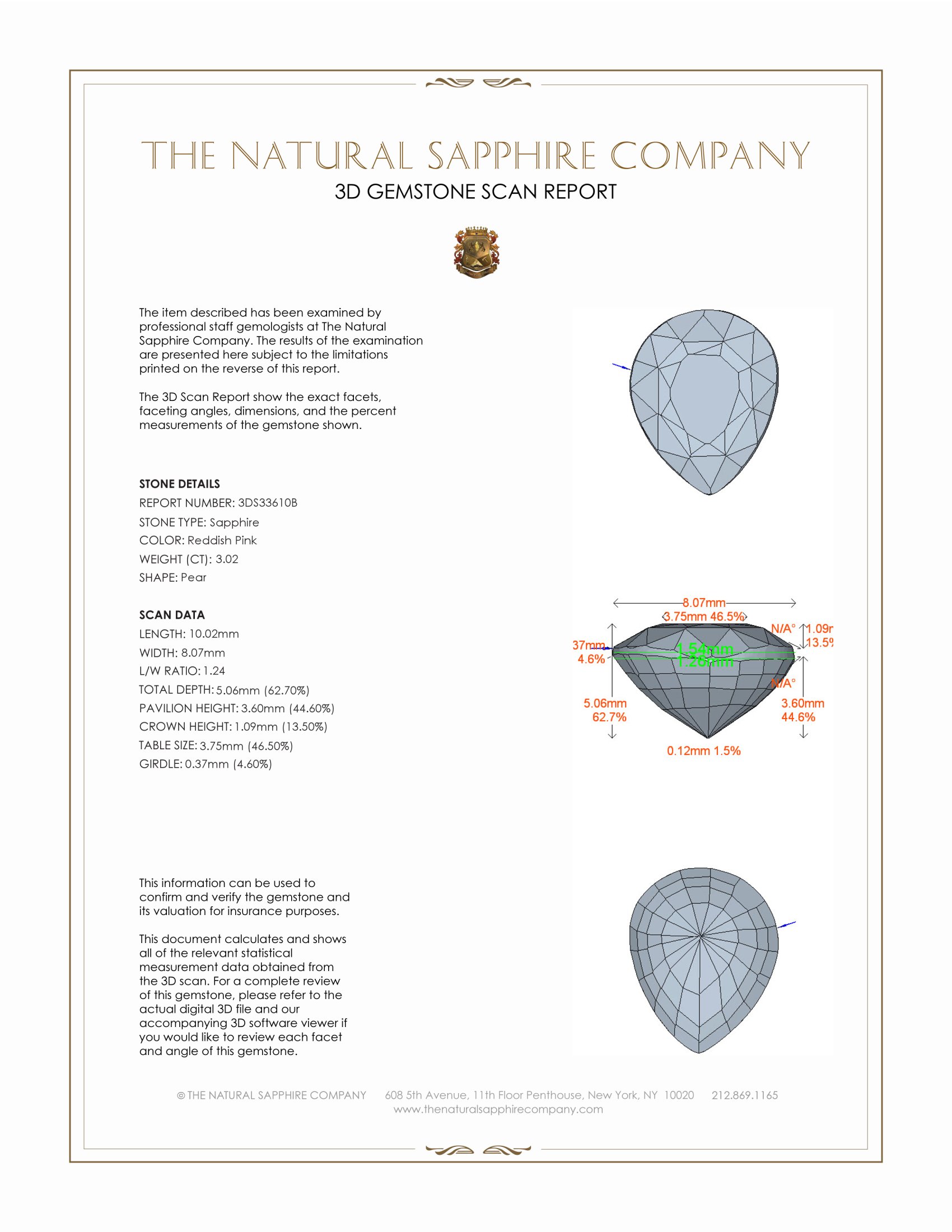 3.02 Ct. Reddish Pink Sapphire from Ceylon (Sri Lanka)