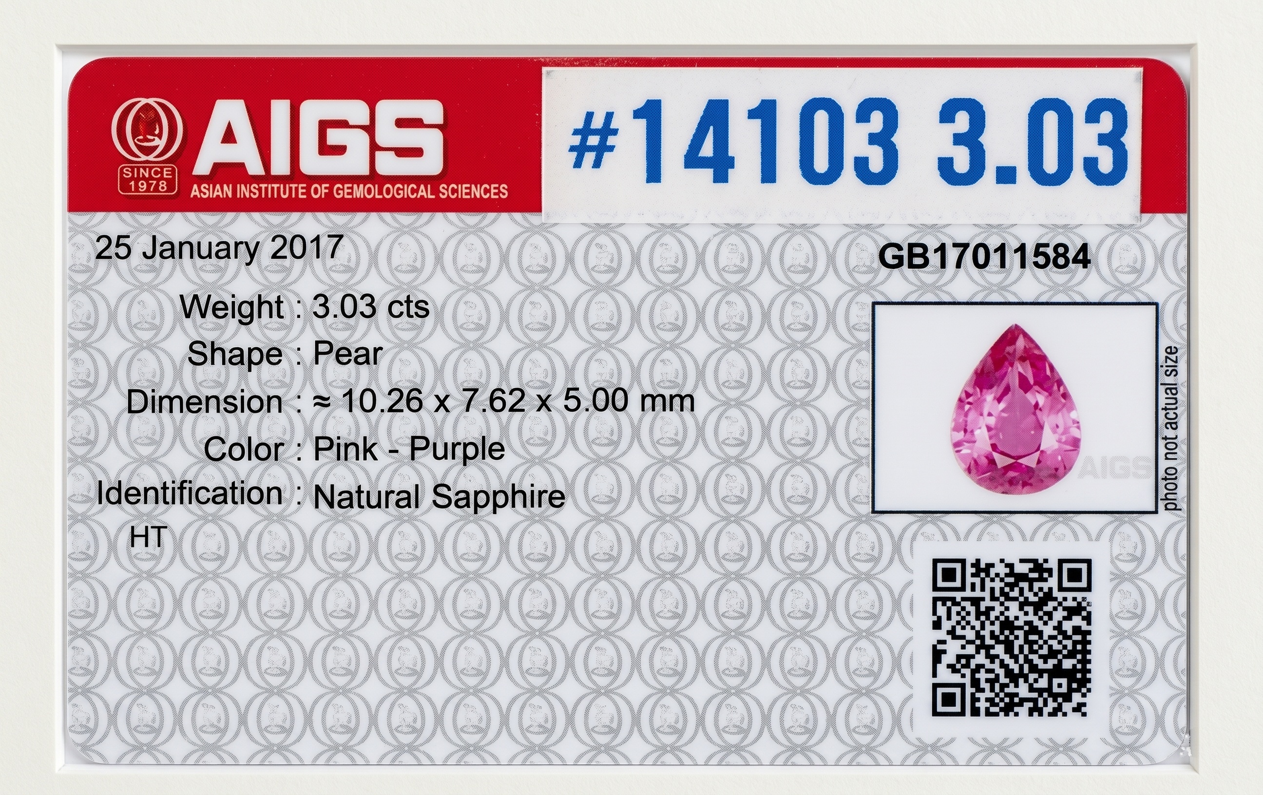 3.03 Ct. Reddish Pink Sapphire from Ceylon (Sri Lanka)
