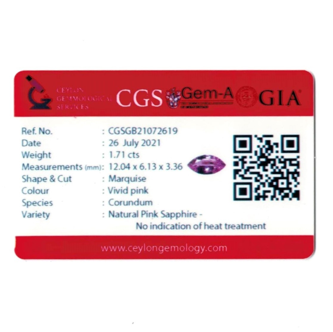 1.71 Ct. Pink Sapphire from Ceylon (Sri Lanka)