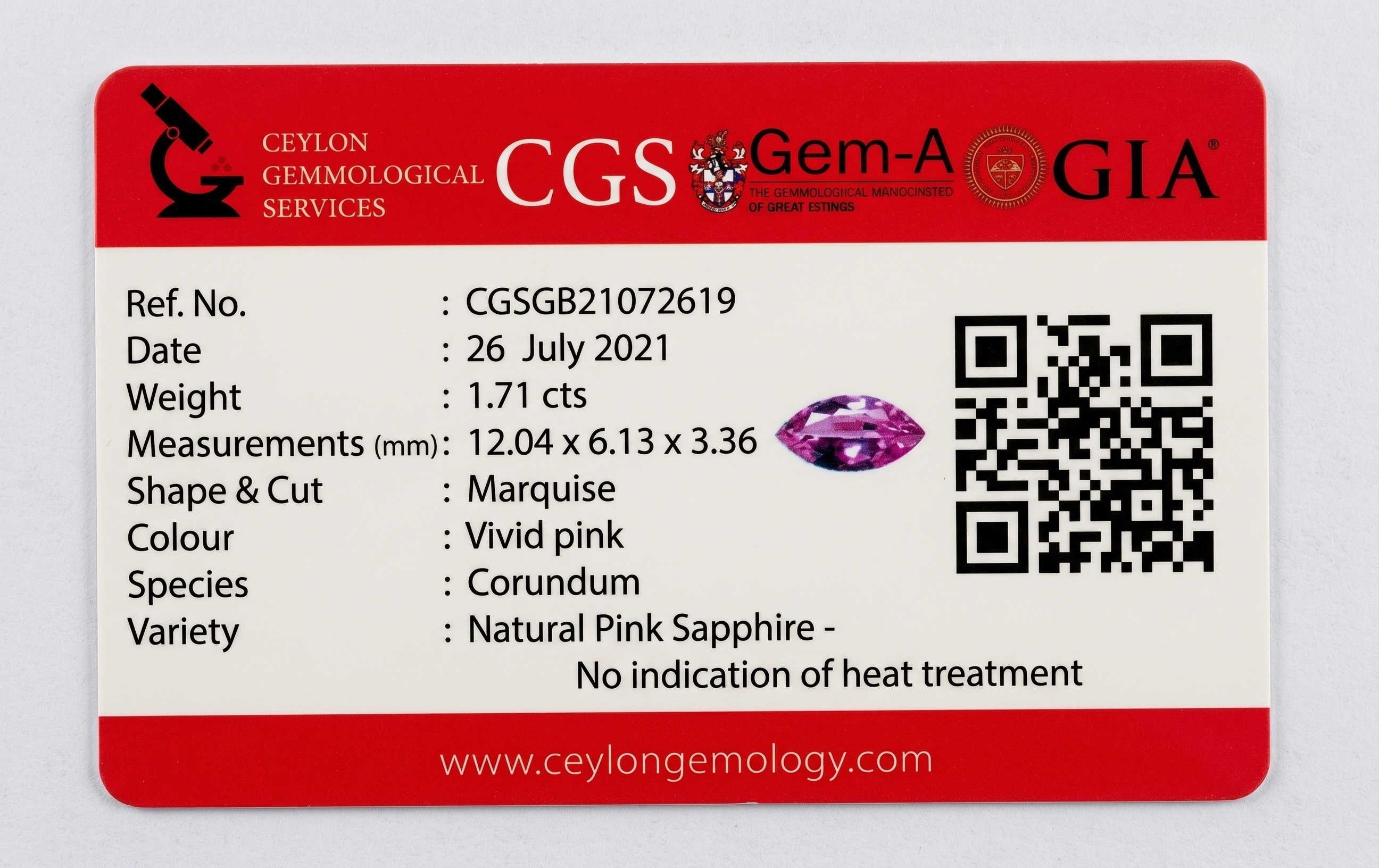 1.71 Ct. Pink Sapphire from Ceylon (Sri Lanka)