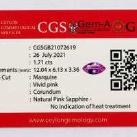 1.71 Ct. Pink Sapphire from Ceylon (Sri Lanka) Scan Report