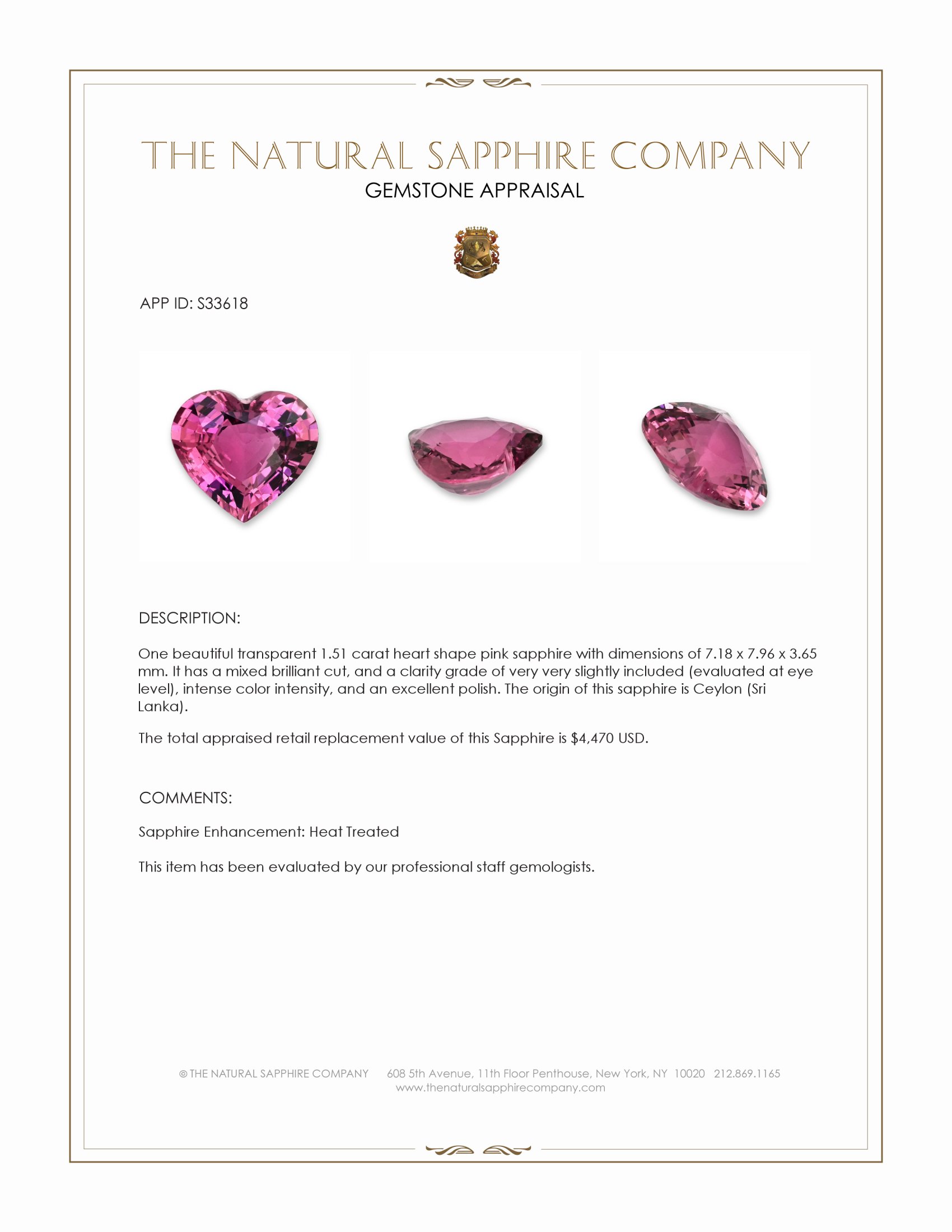 1.51 Ct. Pink Sapphire from Ceylon (Sri Lanka)