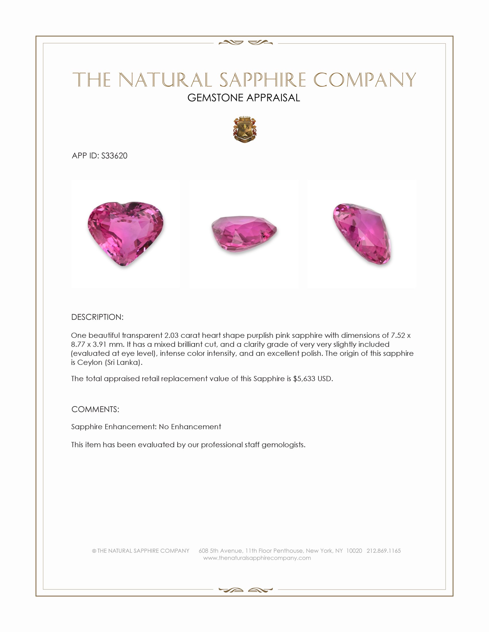 2.03 Ct. Purplish Pink Sapphire from Ceylon (Sri Lanka)