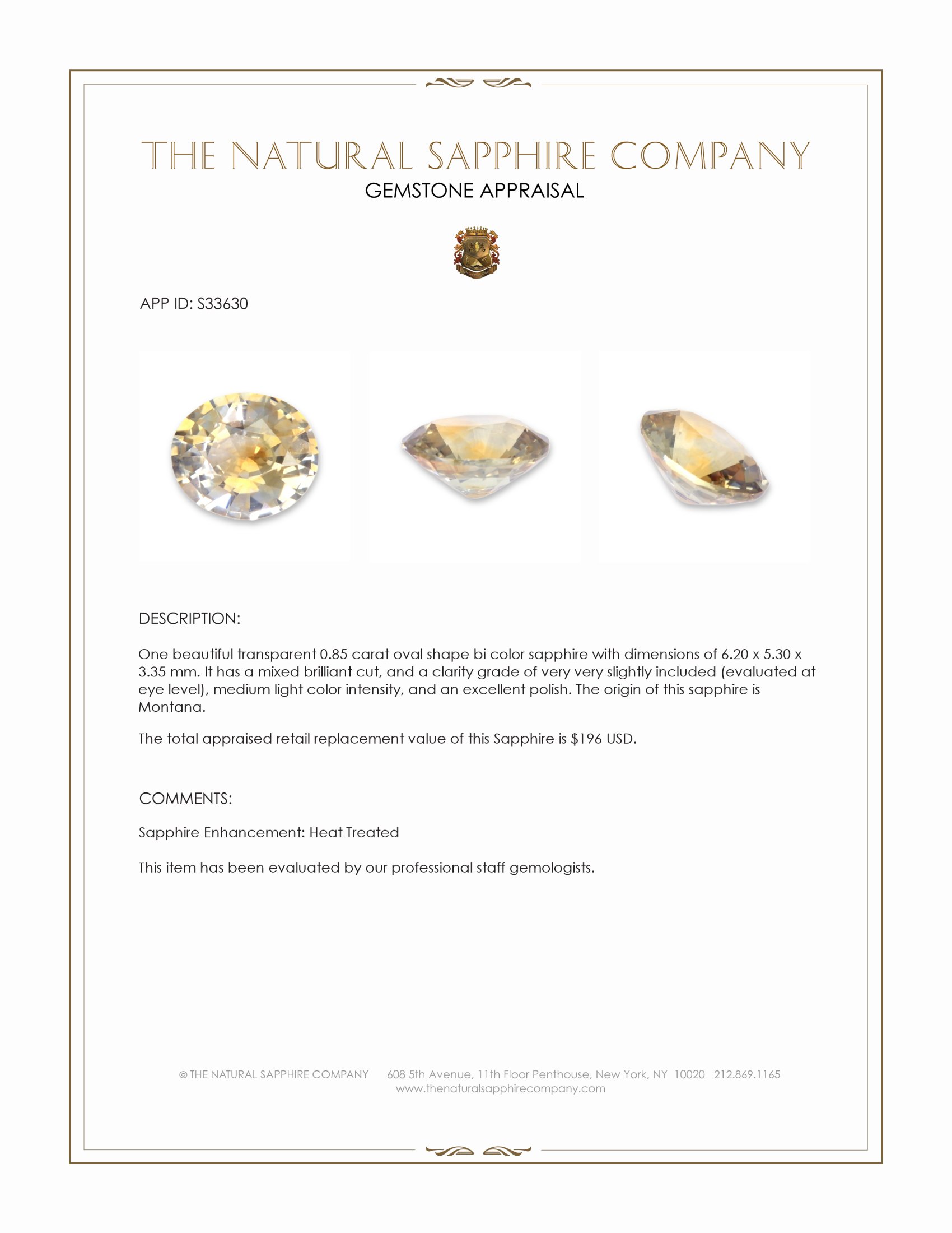 0.85 Ct. Bi Color Sapphire from Montana