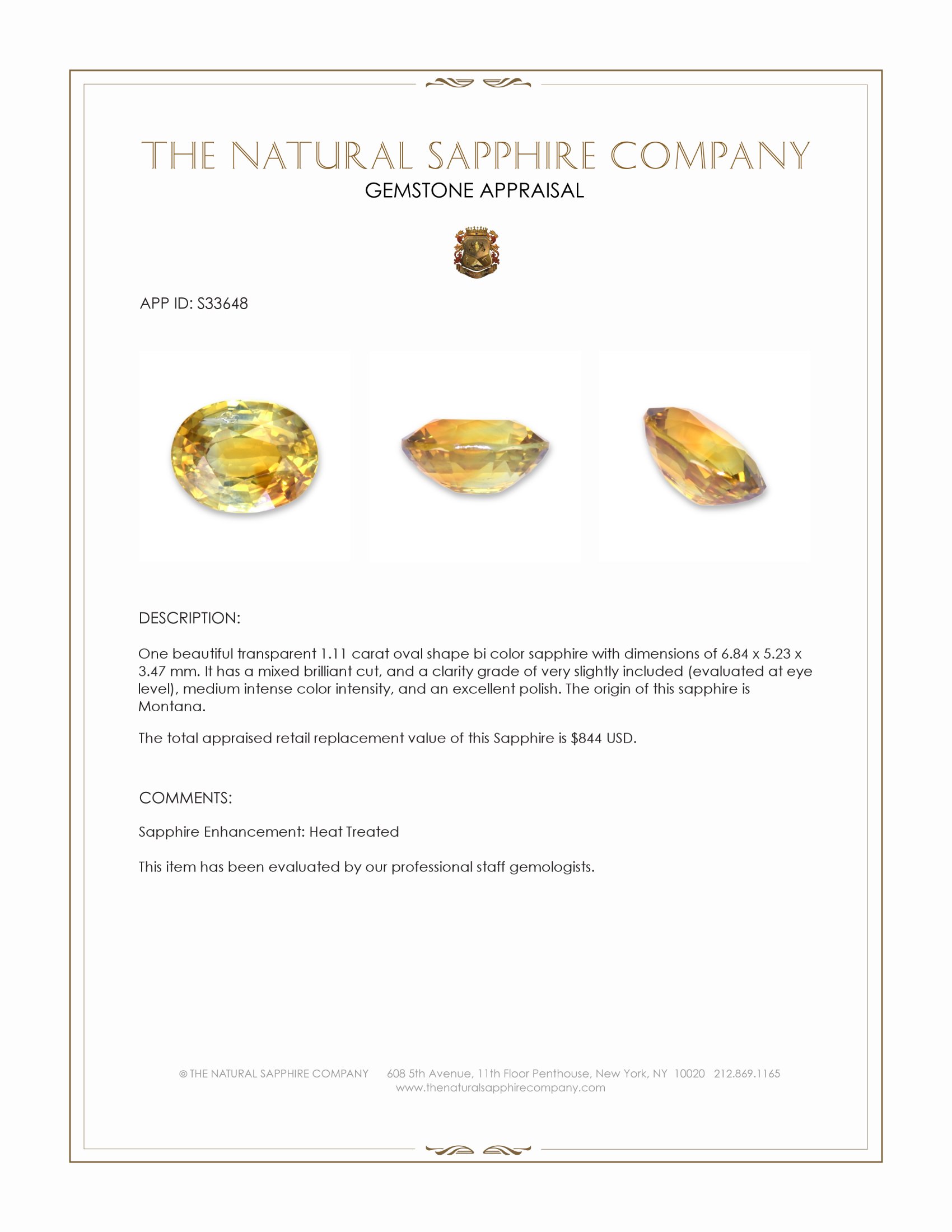 1.11 Ct. Bi Color Sapphire from Montana