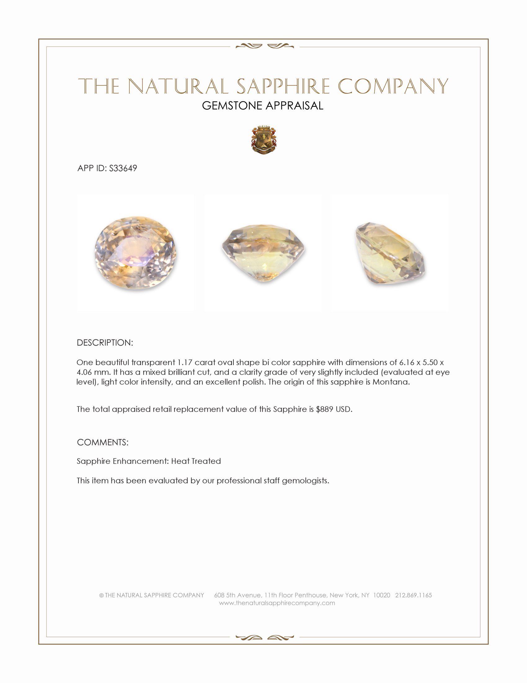 1.17 Ct. Bi Color Sapphire from Montana