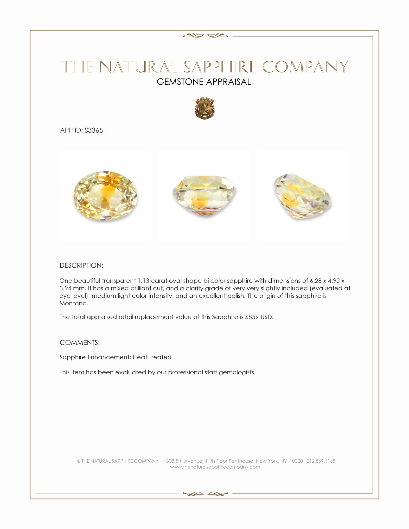 1.13 Ct. Bi Color Sapphire from Montana