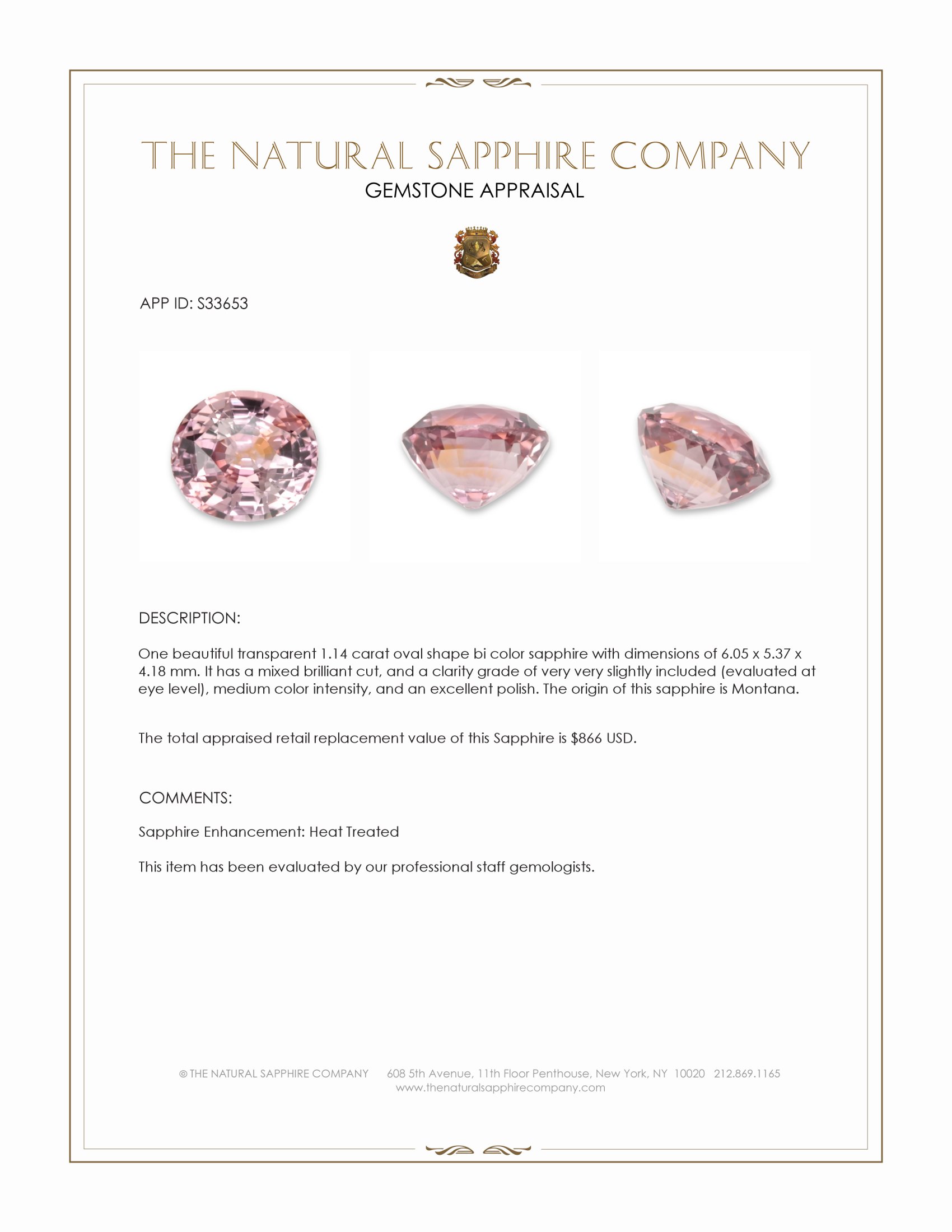 1.14 Ct. Bi Color Sapphire from Montana