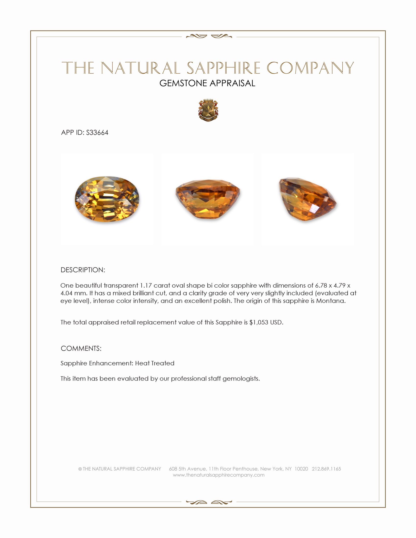 1.17 Ct. Bi Color Sapphire from Montana