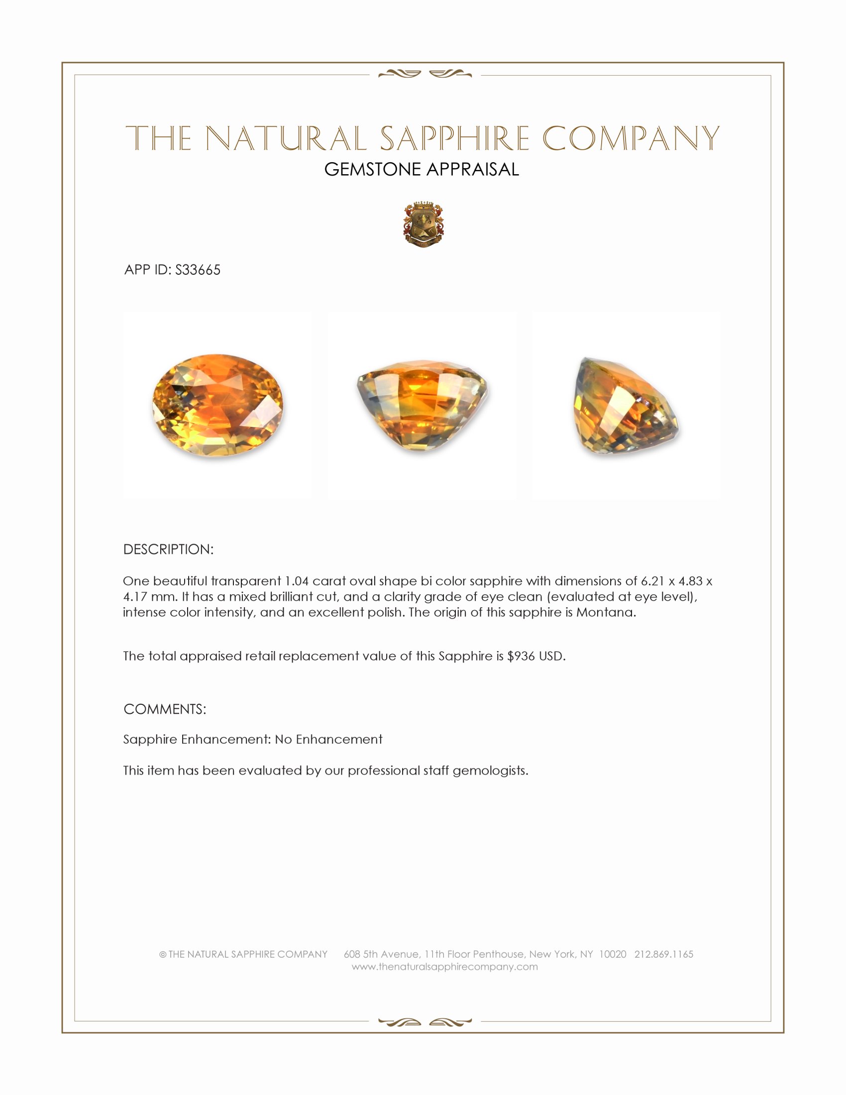 1.04 Ct. Bi Color Sapphire from Montana