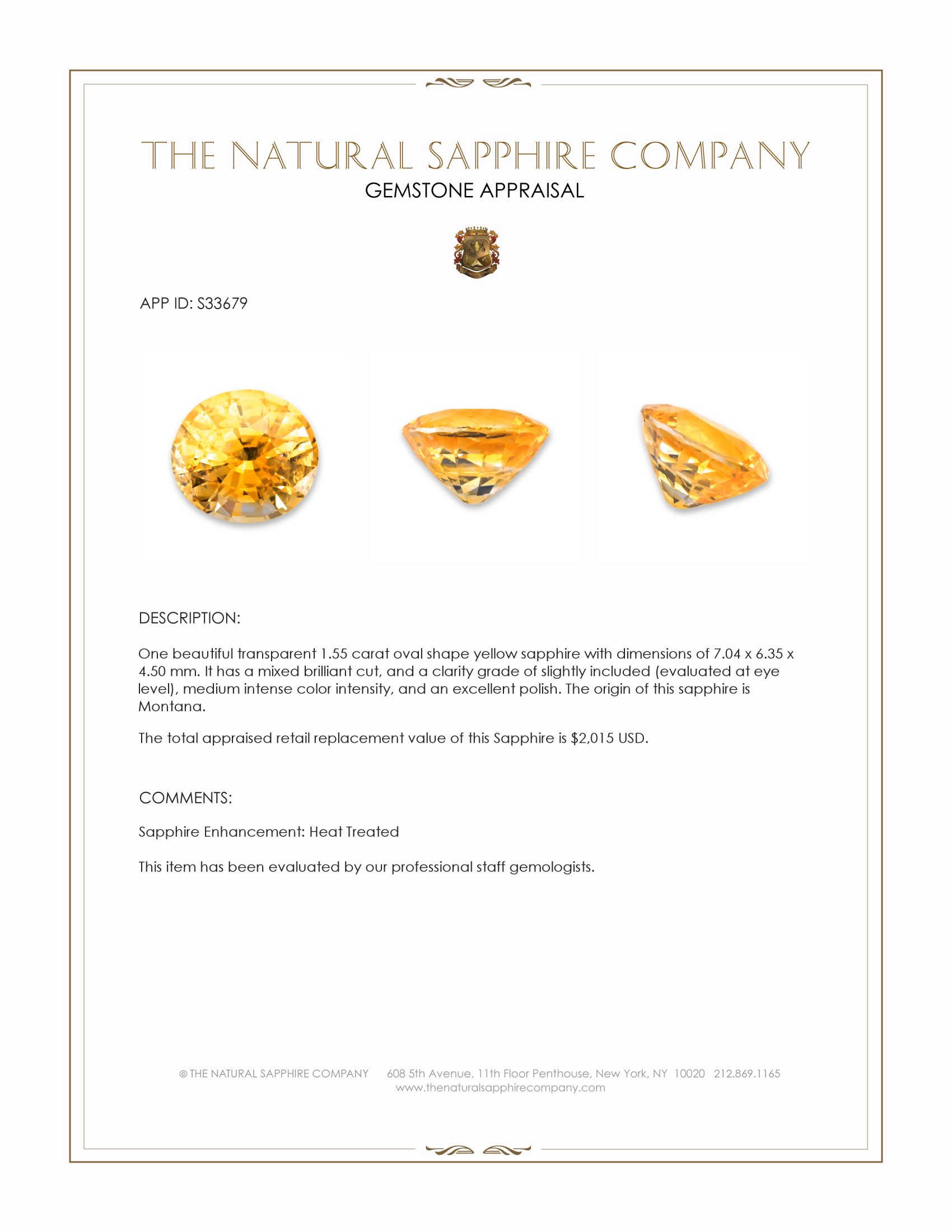 1.55 Ct. Yellow Sapphire from Montana