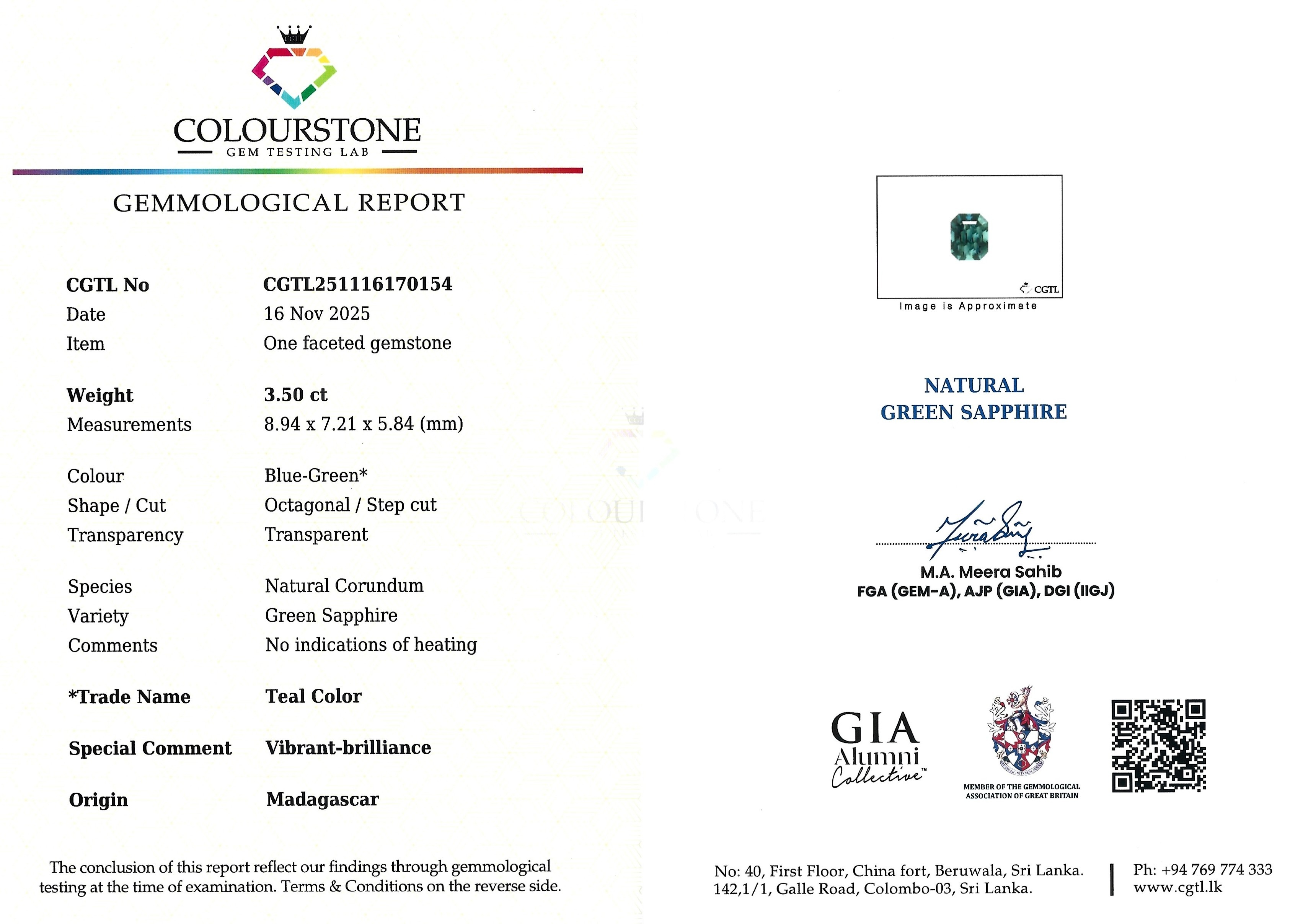 3.50 Ct. Bluish Green Sapphire from Madagascar