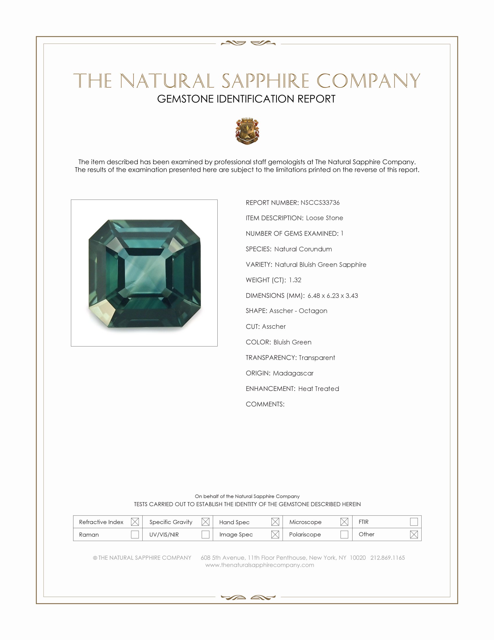 1.32 Ct. Bluish Green Sapphire from Madagascar