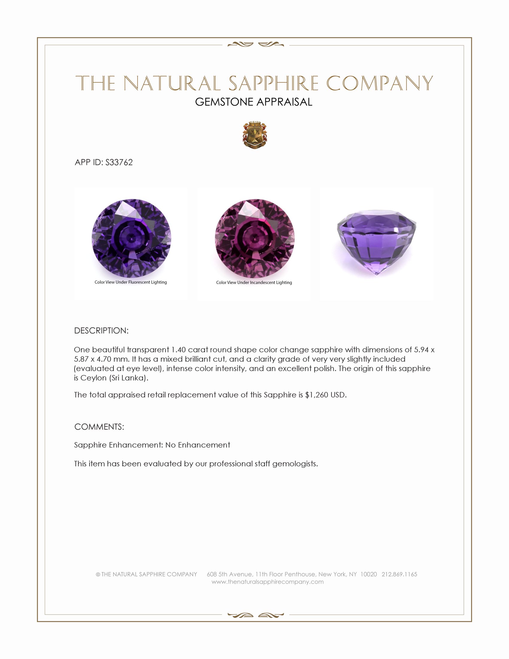 1.40 Ct. Color Change Sapphire from Ceylon (Sri Lanka)