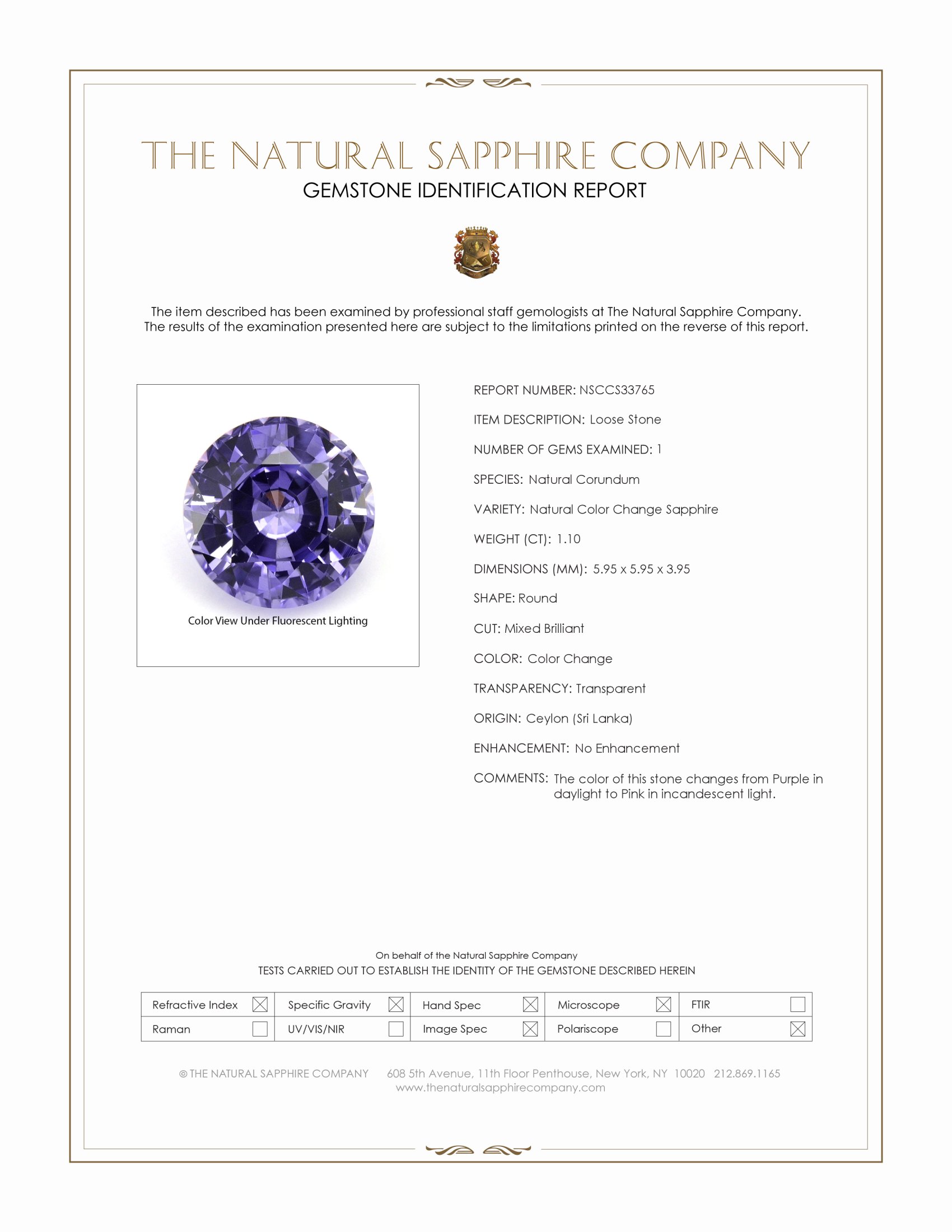 1.10 Ct. Color Change Sapphire from Ceylon (Sri Lanka)