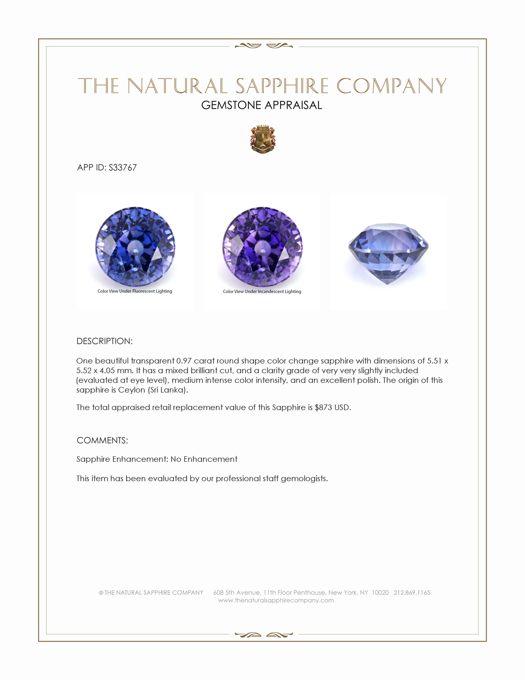 0.97 Ct. Color Change Sapphire from Ceylon (Sri Lanka)