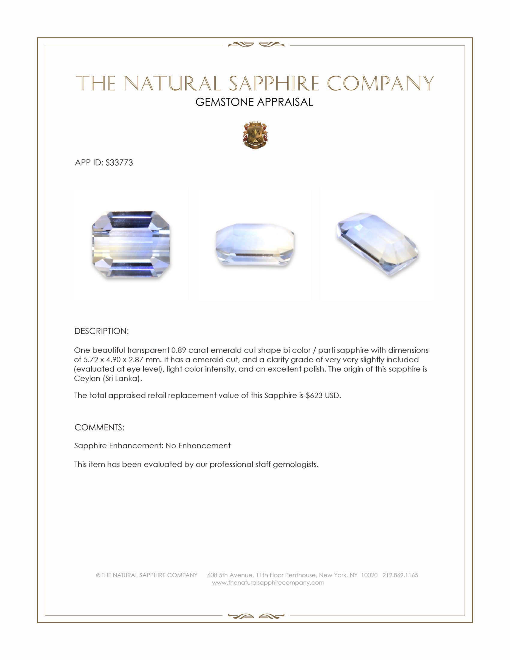 0.89 Ct. Bi Color / Parti Sapphire from Ceylon (Sri Lanka)