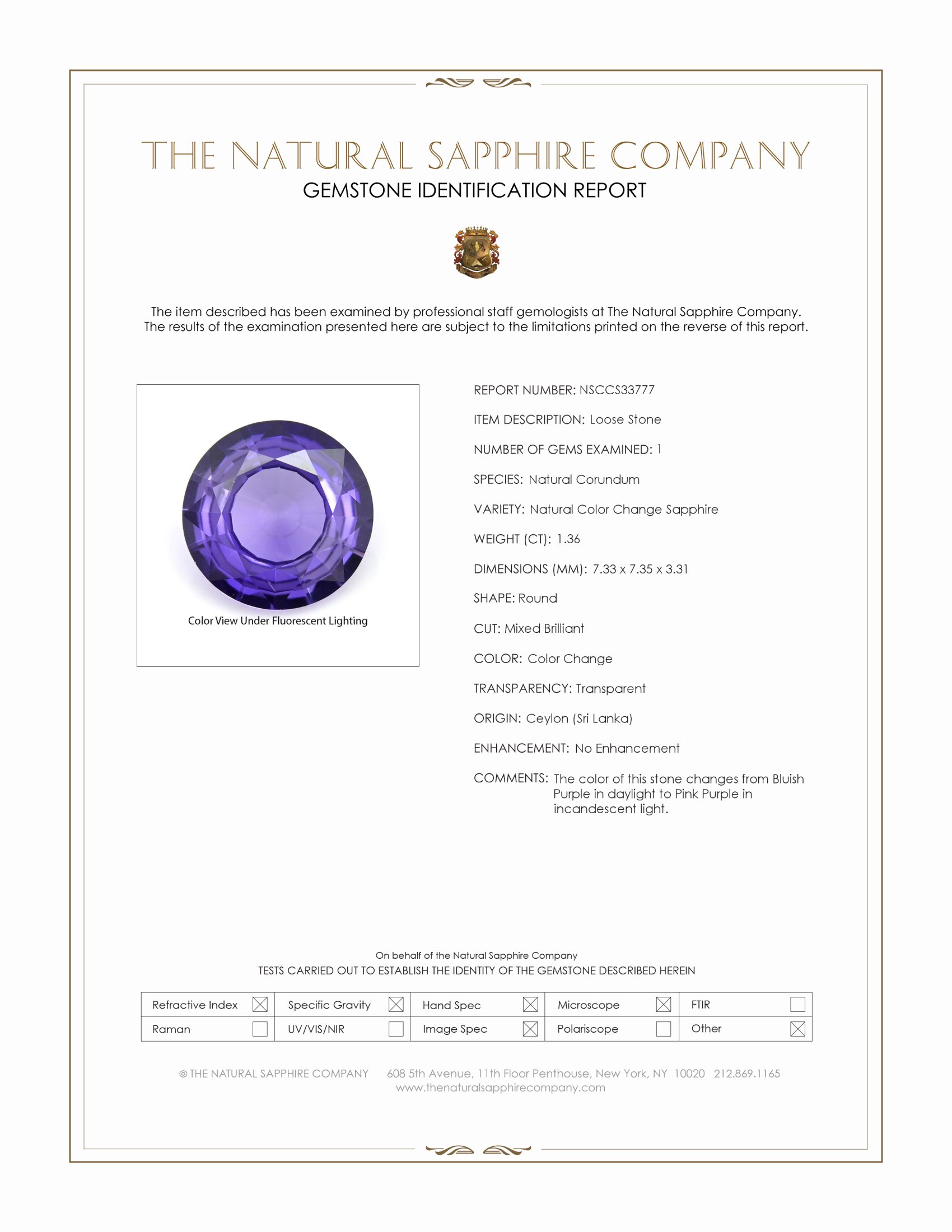 1.36 Ct. Color Change Sapphire from Ceylon (Sri Lanka)