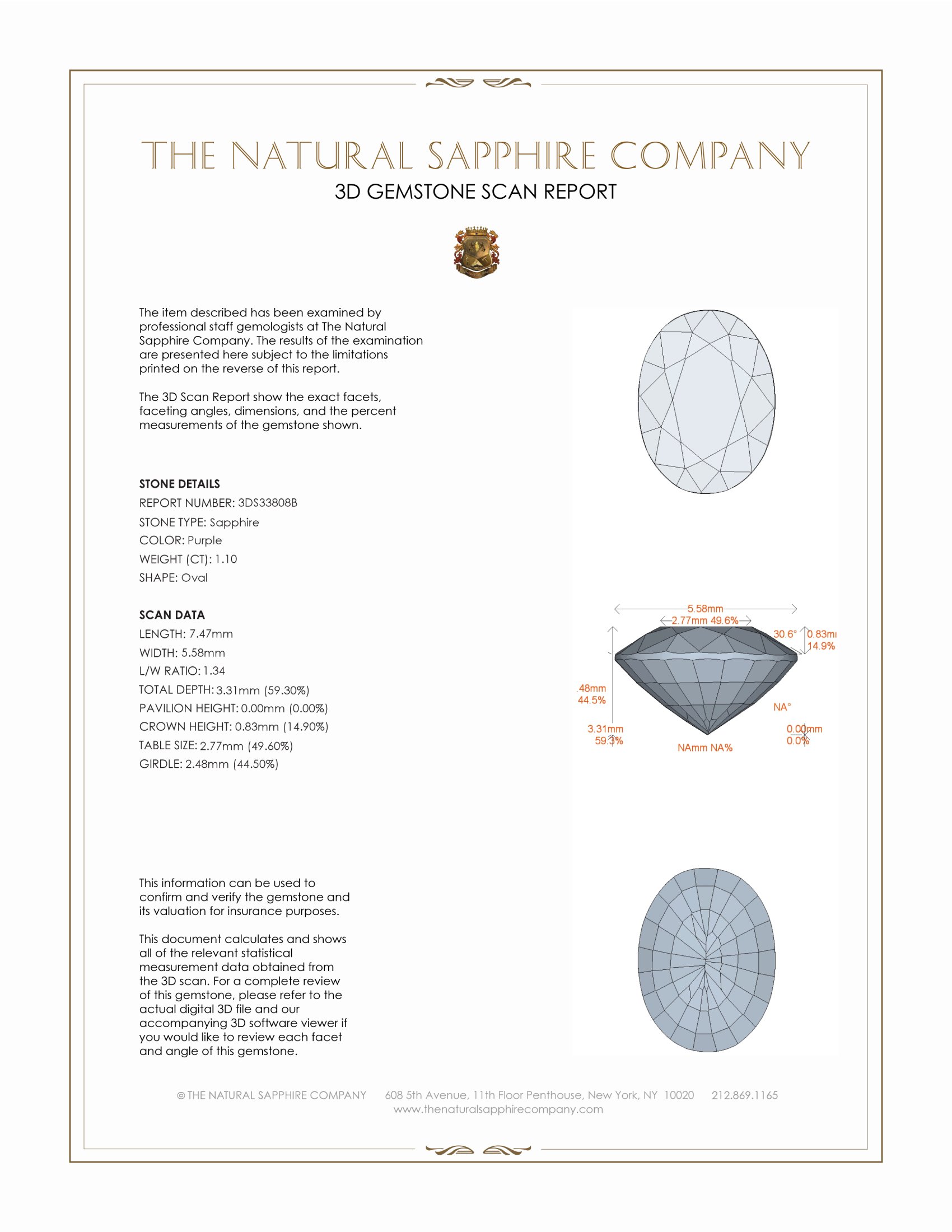 1.10 Ct. Purple Sapphire from Ceylon (Sri Lanka)