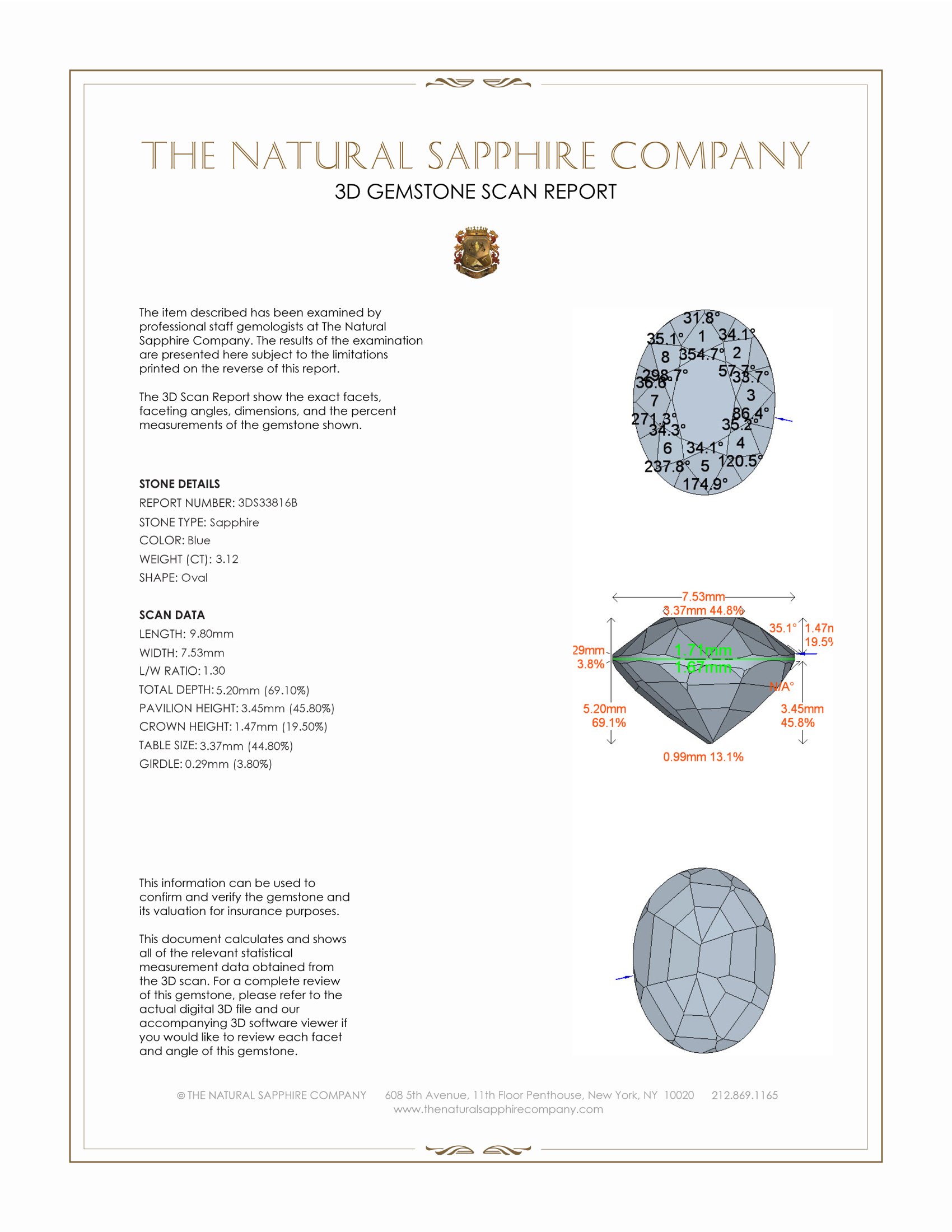 3.12 Ct. Blue Sapphire from Ceylon (Sri Lanka)