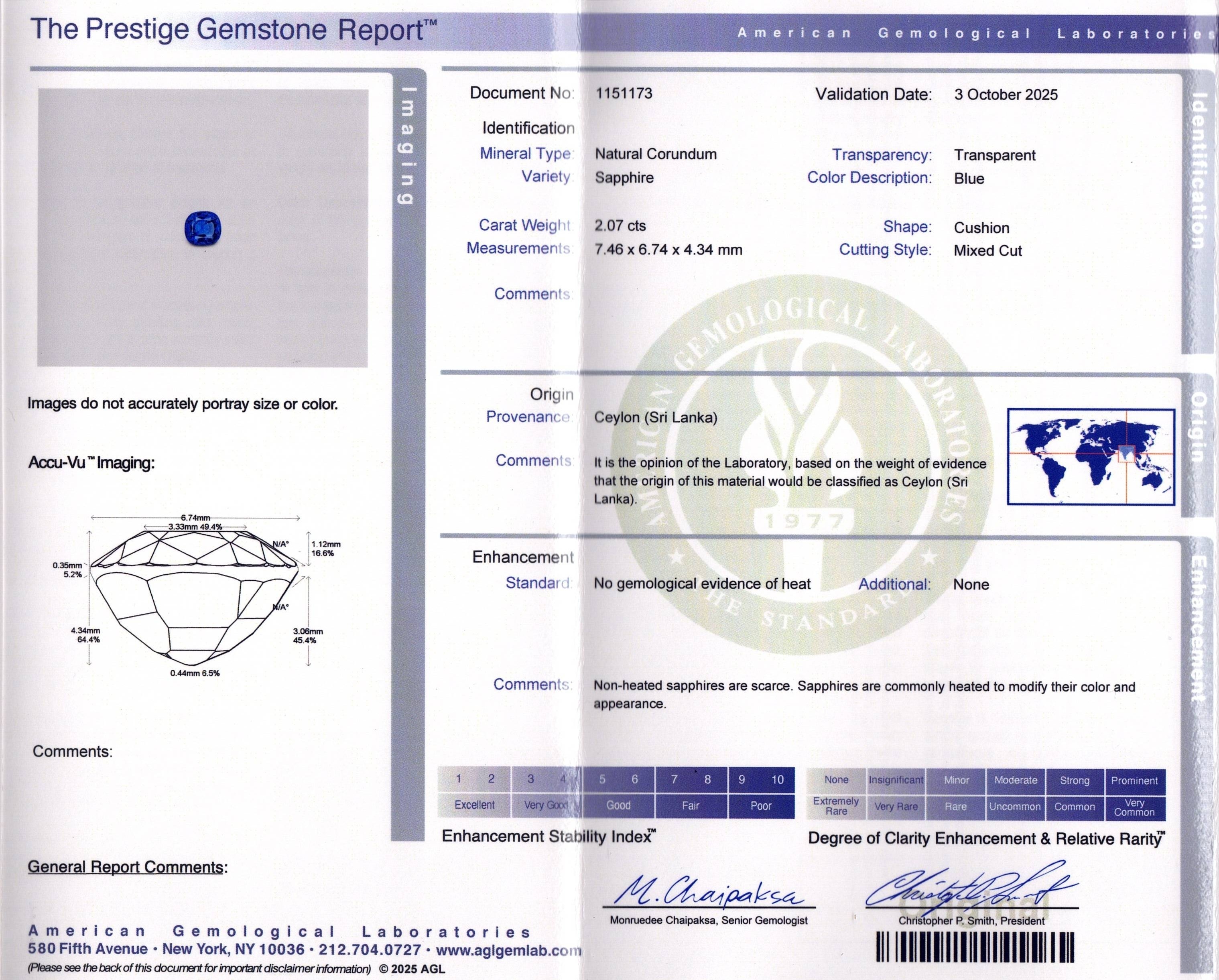 2.07 Ct. Blue Sapphire from Ceylon (Sri Lanka)