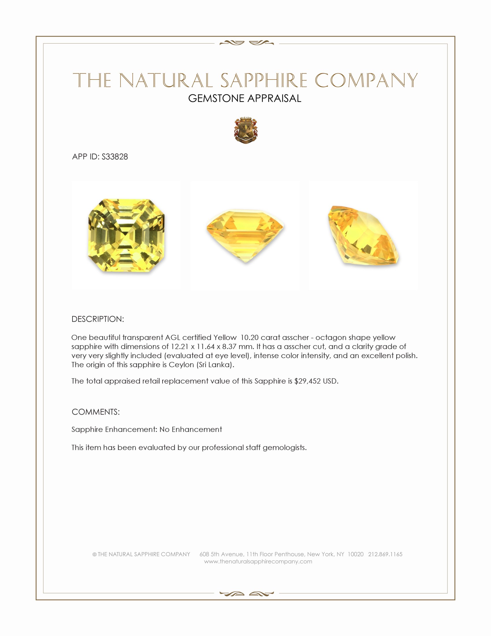 10.20 Ct. Yellow Sapphire from Ceylon (Sri Lanka)