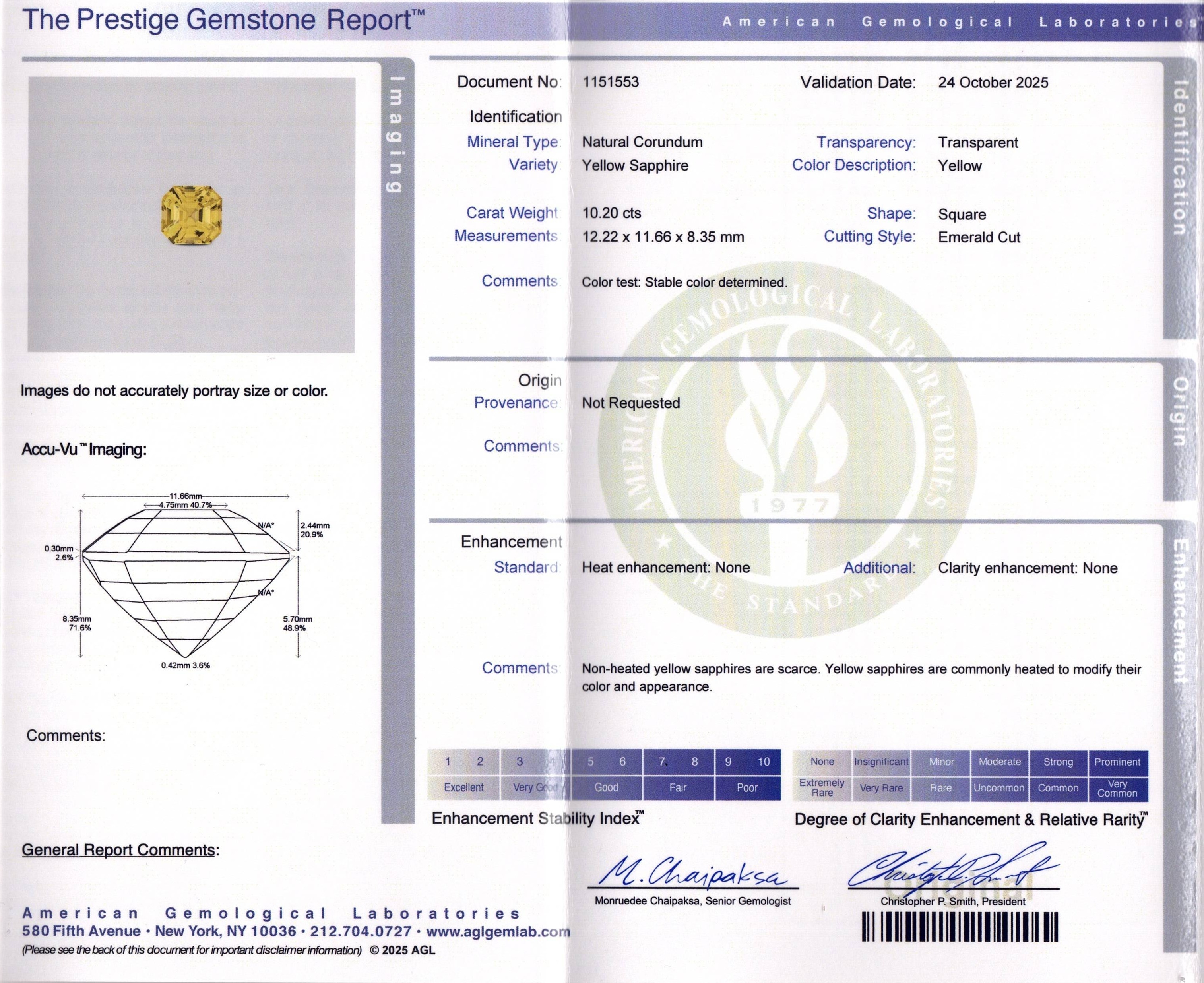 10.20 Ct. Yellow Sapphire from Ceylon (Sri Lanka)