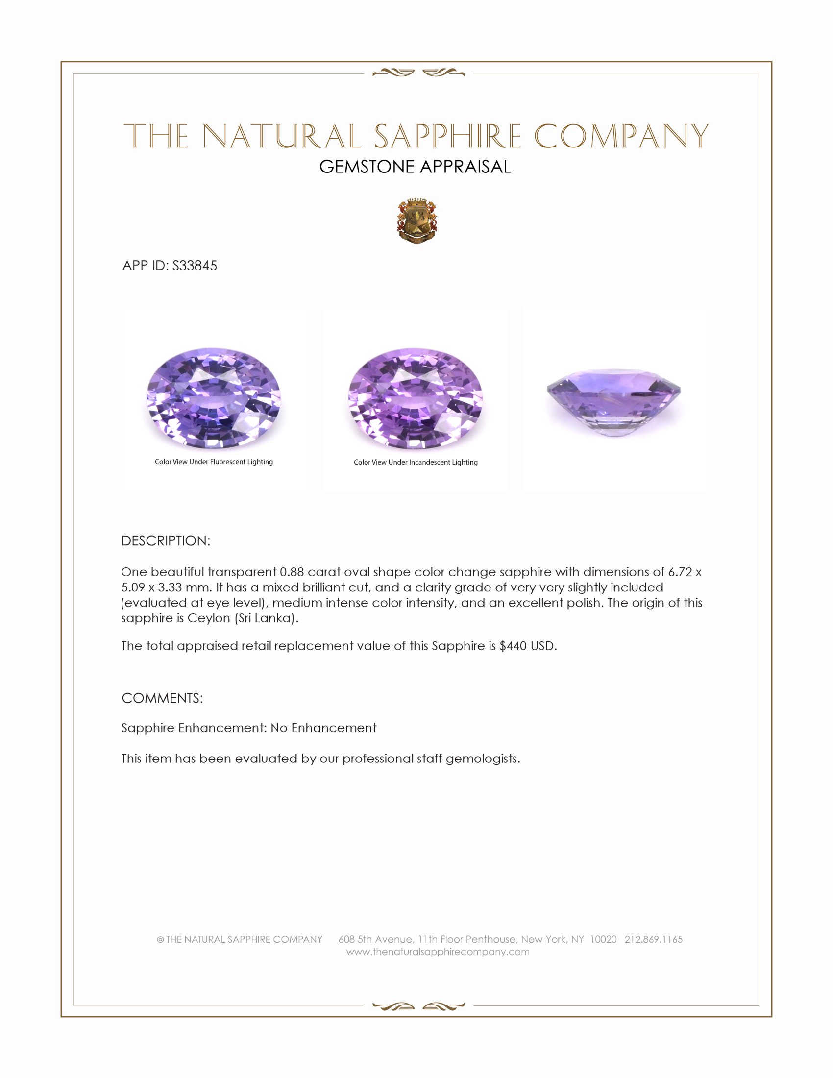 0.88 Ct. Color Change Sapphire from Ceylon (Sri Lanka)