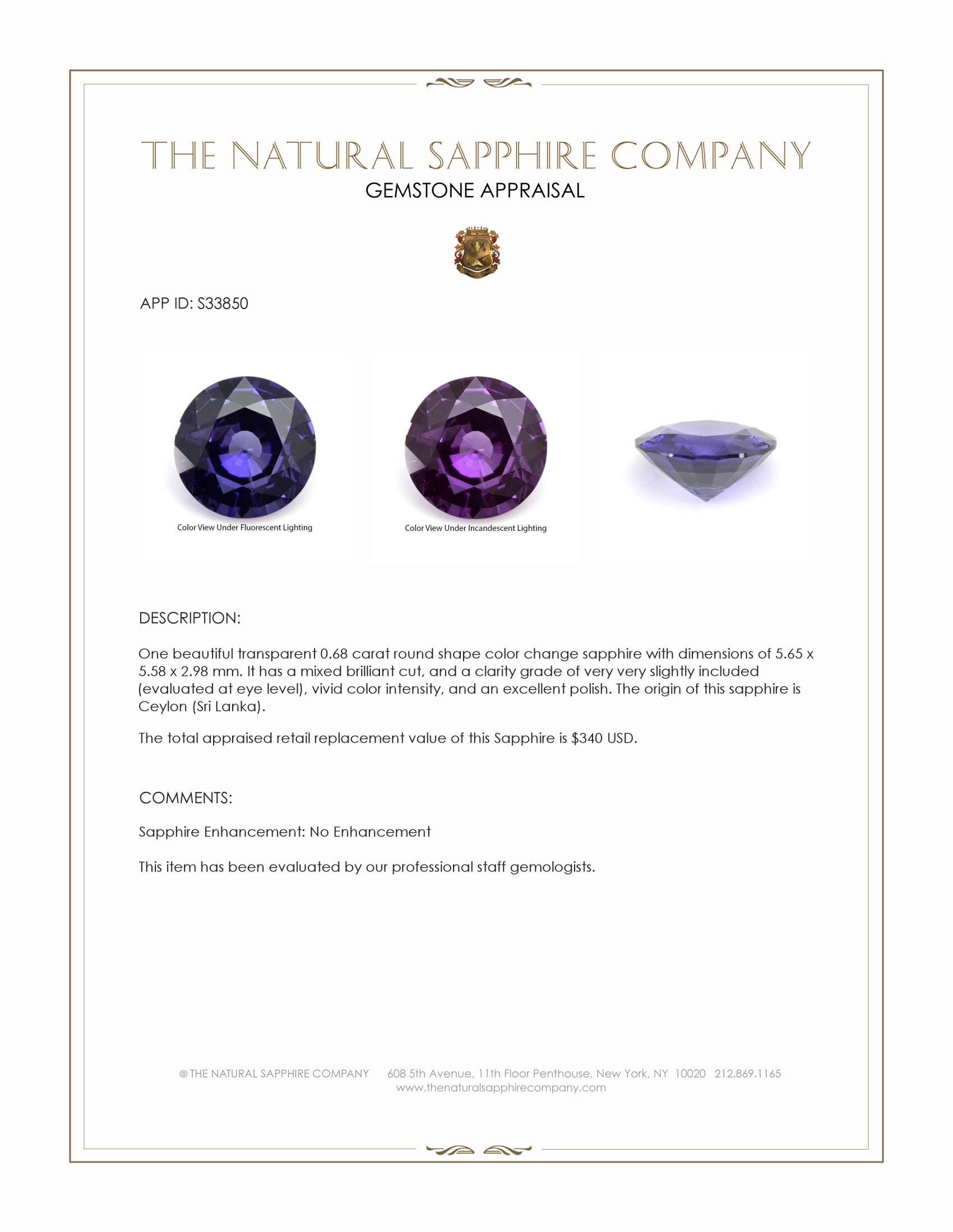 0.68 Ct. Color Change Sapphire from Ceylon (Sri Lanka)