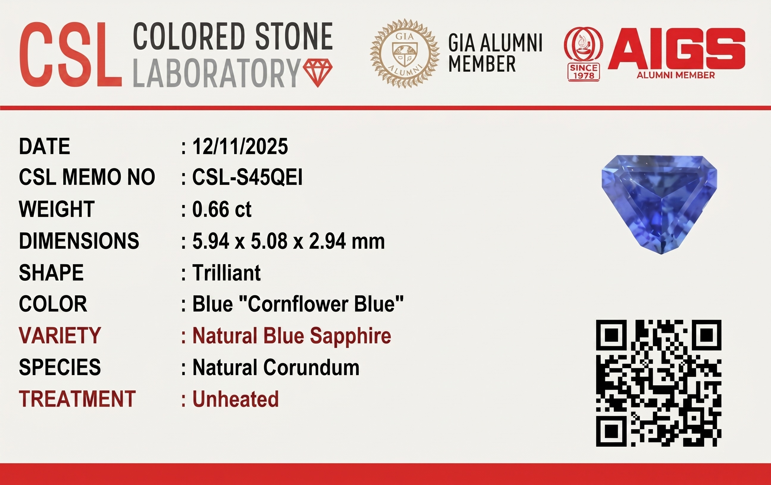 0.66 Ct. Blue Sapphire from Ceylon (Sri Lanka)