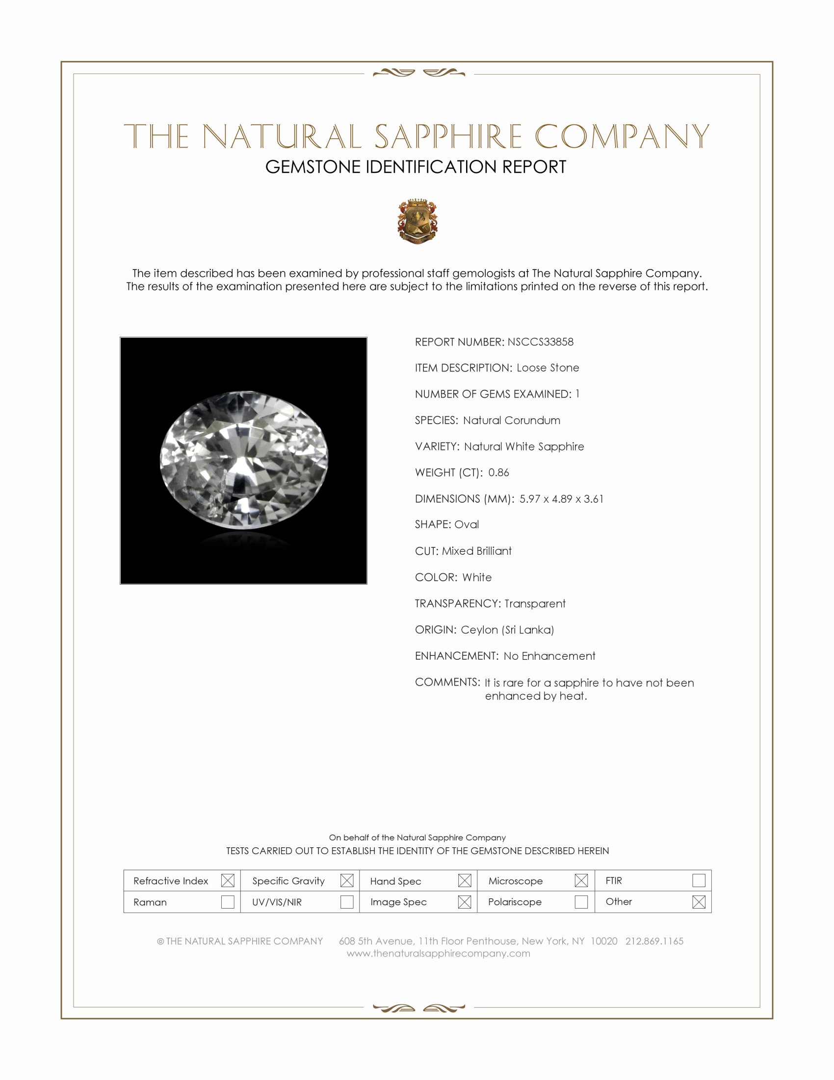 0.86 Ct. White Sapphire from Ceylon (Sri Lanka)