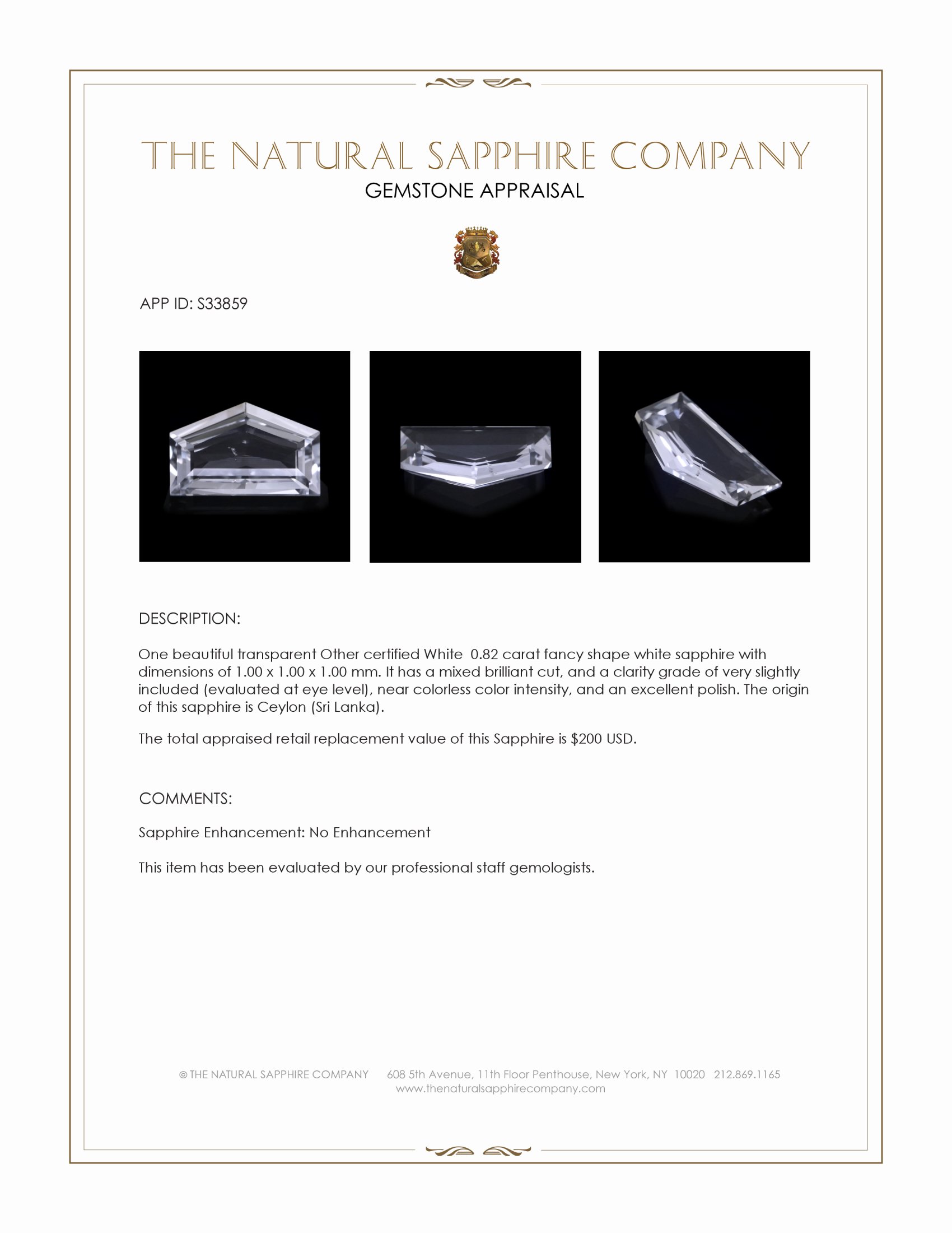 0.82 Ct. White Sapphire from Ceylon (Sri Lanka)