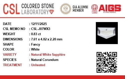 0.82 Ct. White Sapphire from Ceylon (Sri Lanka)