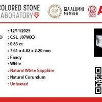 0.82 Ct. White Sapphire from Ceylon (Sri Lanka) Scan Report
