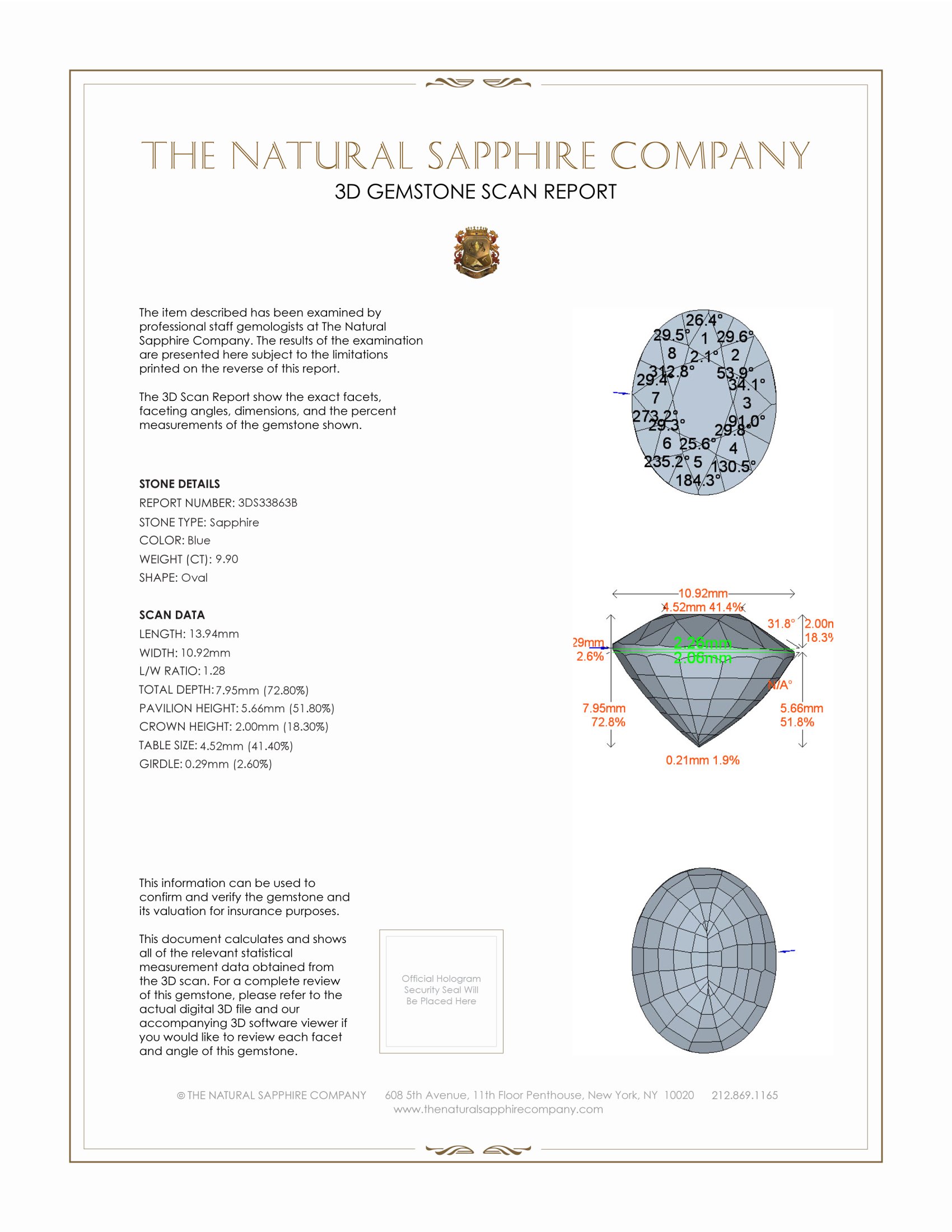 9.90 Ct. Blue Sapphire from Ceylon (Sri Lanka)