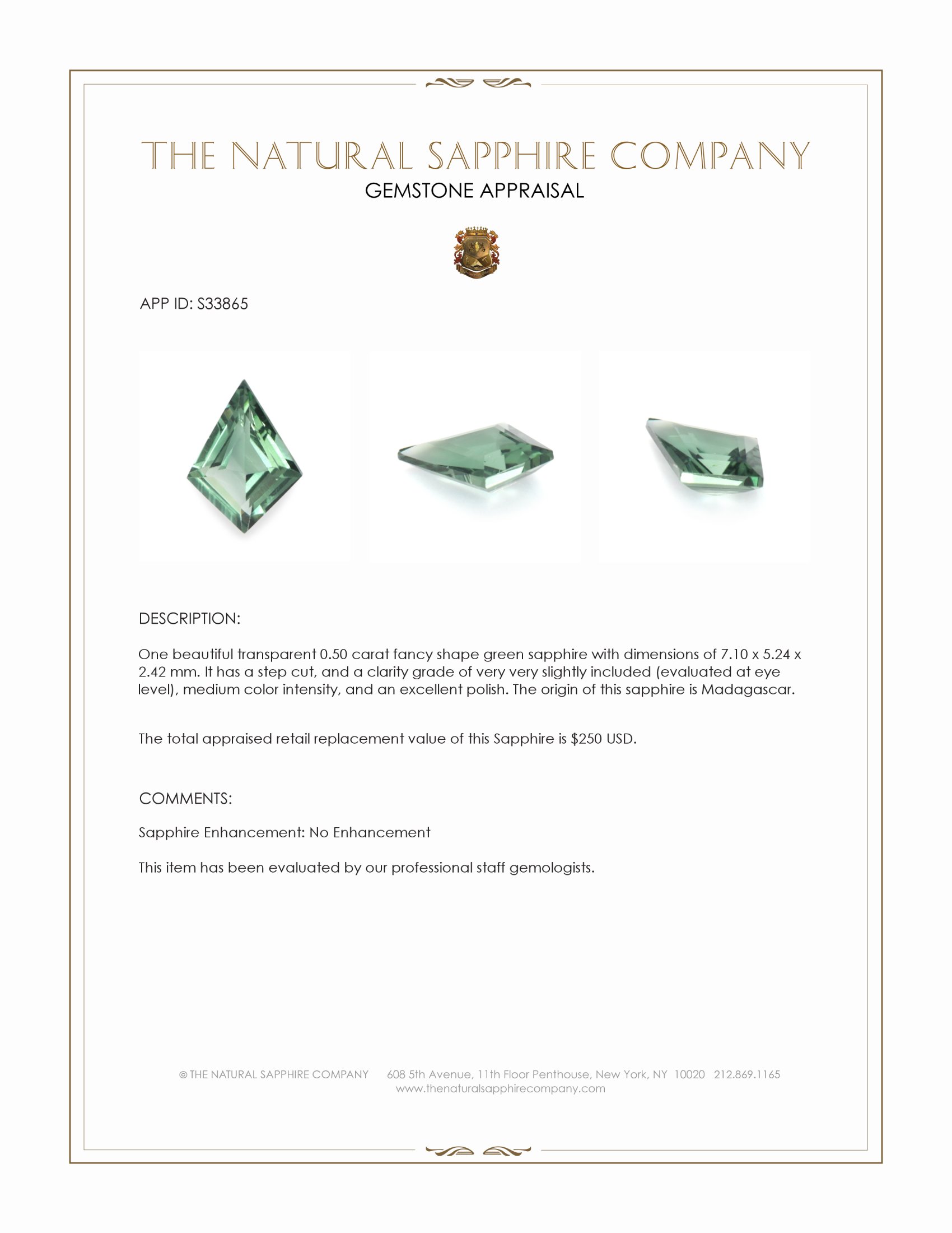 0.50 Ct. Green Sapphire from Madagascar