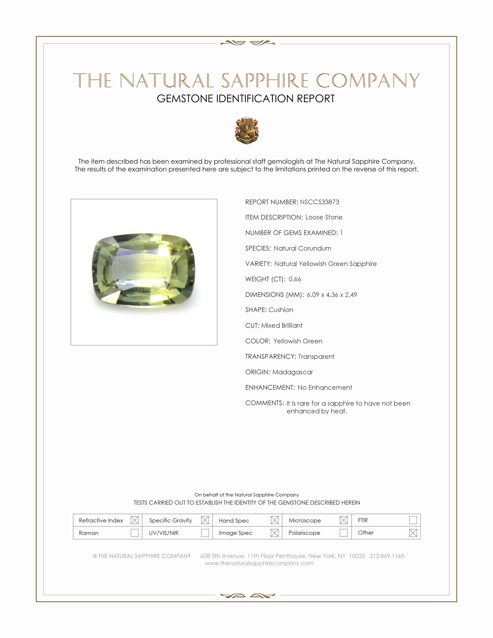 0.66 Ct. Yellowish Green Sapphire from Madagascar