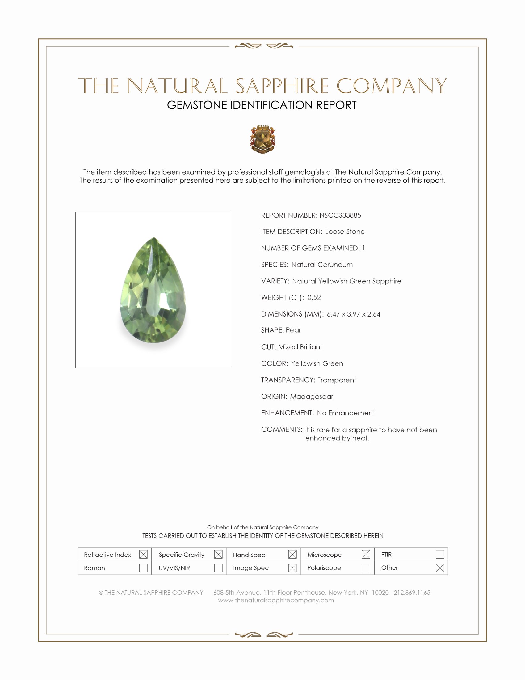 0.52 Ct. Yellowish Green Sapphire from Madagascar