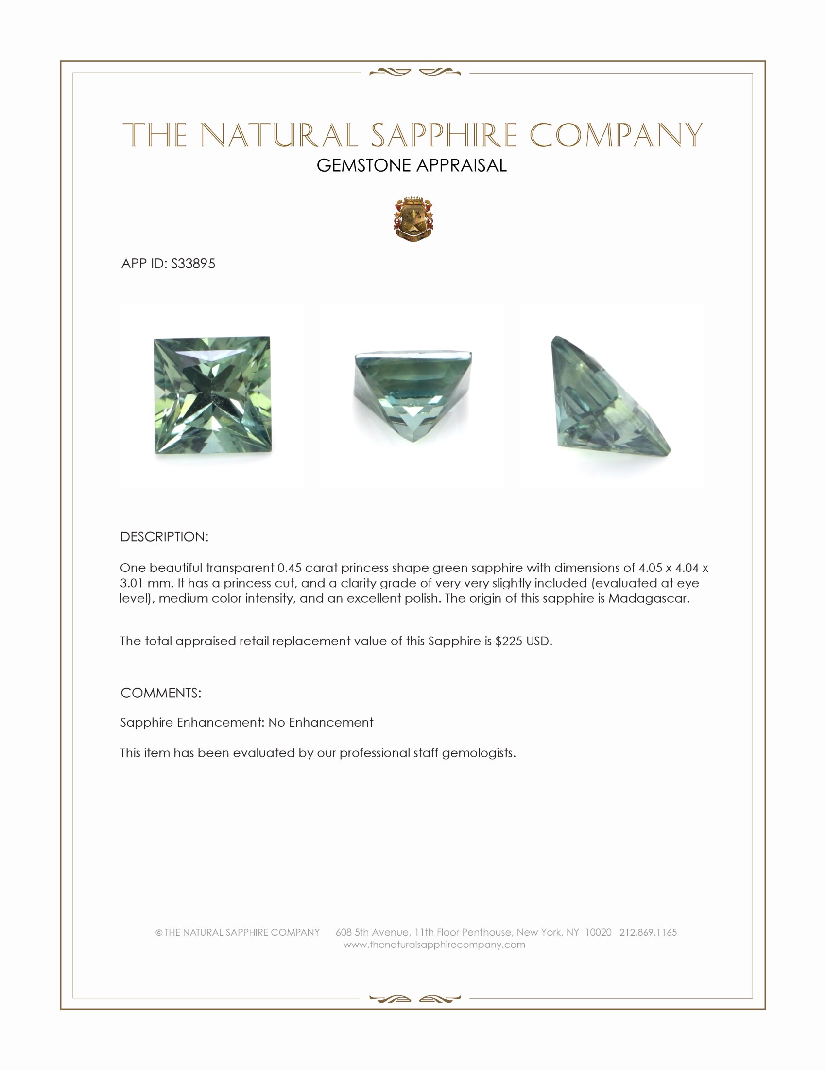 0.45 Ct. Green Sapphire from Madagascar